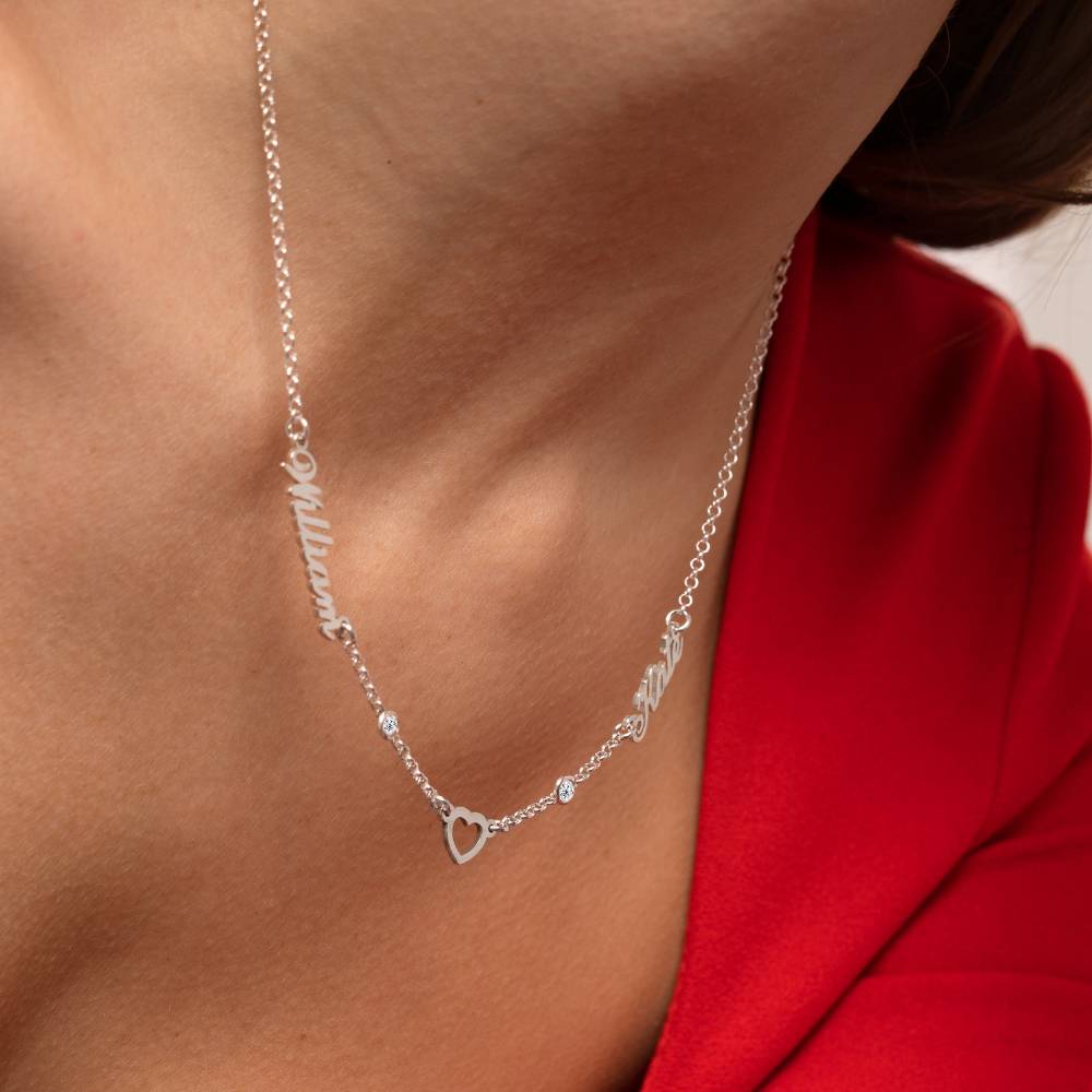 Lovers Heart Name Necklace with 0.20CT Diamonds in Sterling Silver