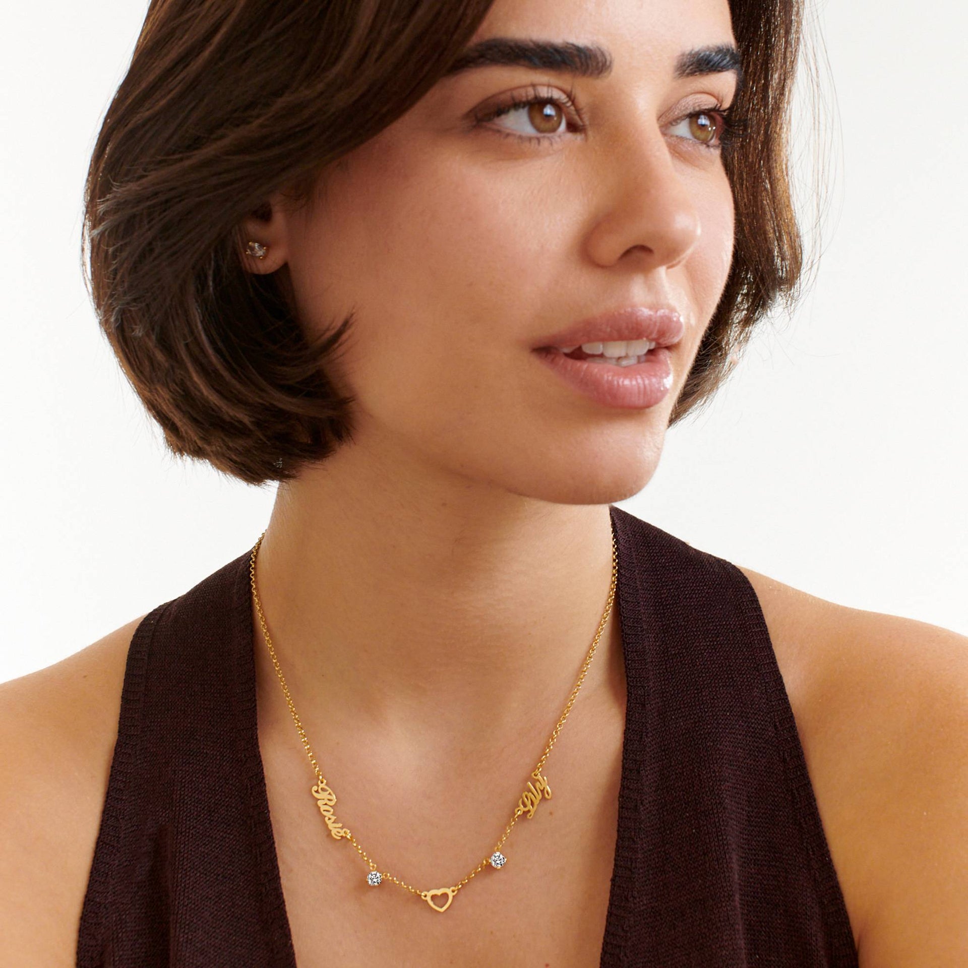 Lovers Heart Name Necklace With 0.60CT Diamonds in 18K Gold Plating