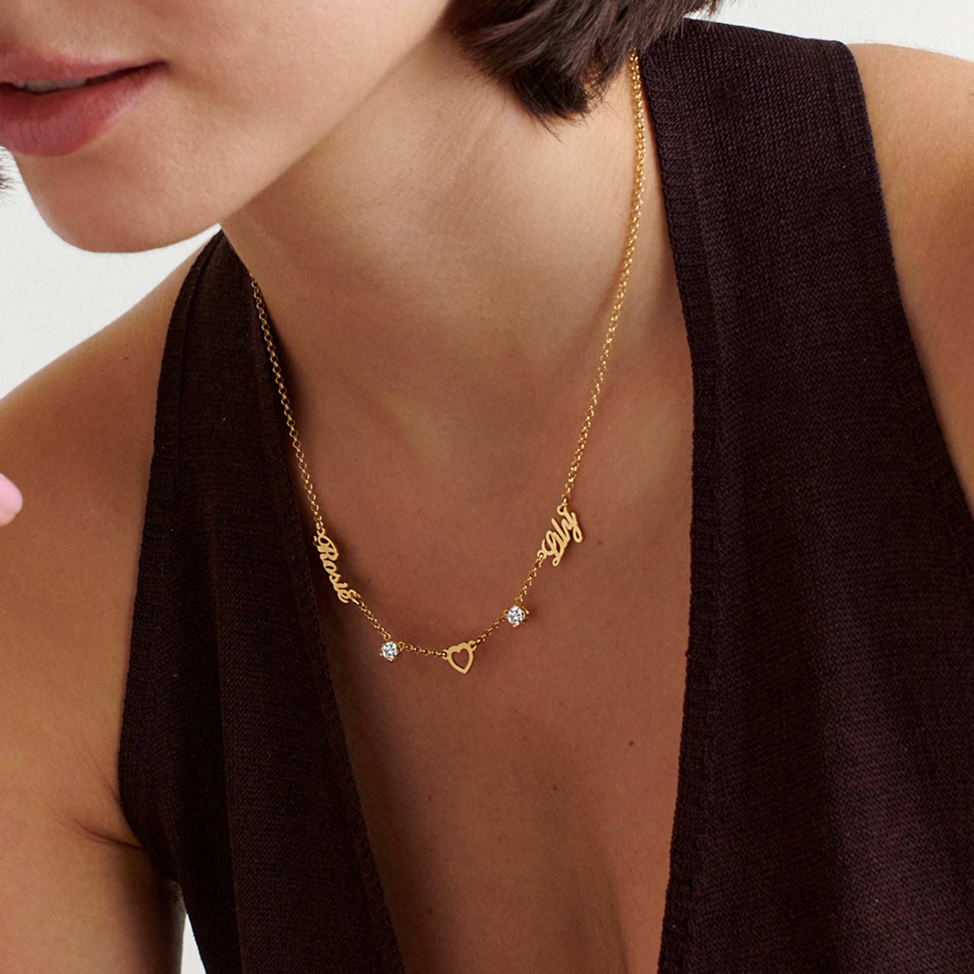 Lovers Heart Name Necklace With 0.60CT Diamonds in 18K Gold Vermeil