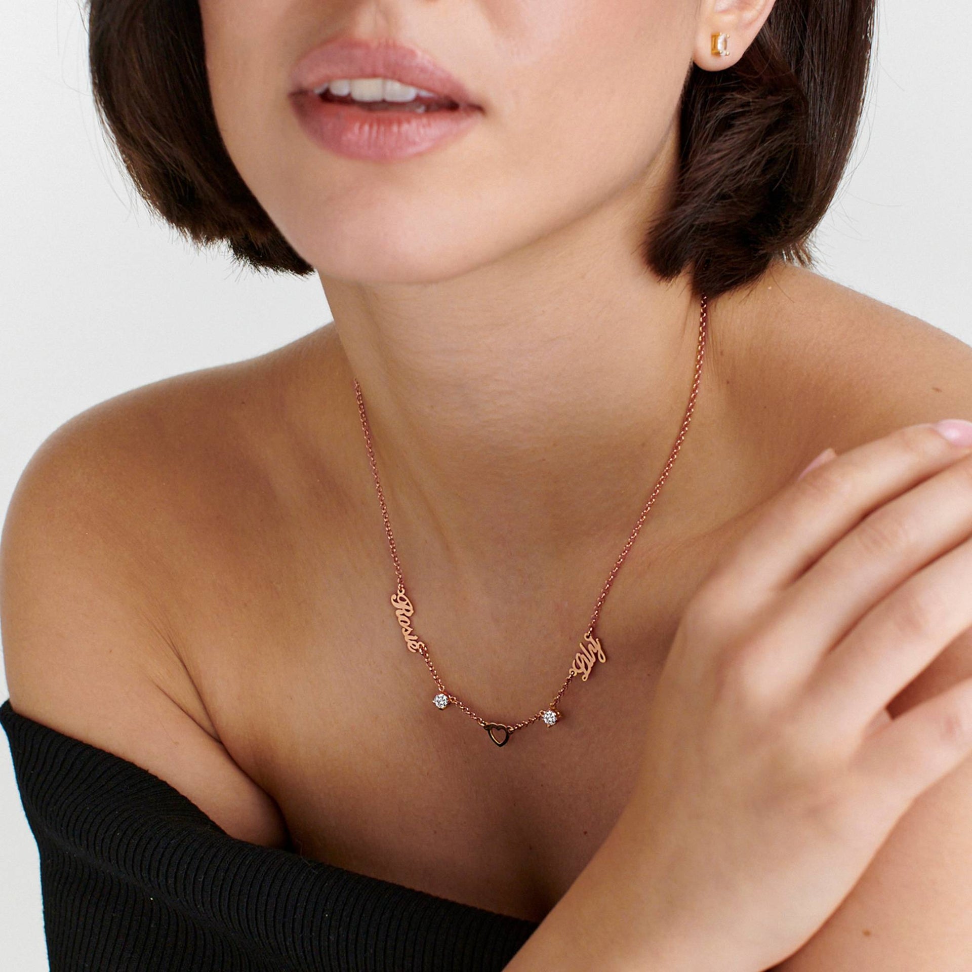 Lovers Heart Name Necklace With 0.60CT Diamonds in 18K Rose Gold Plating