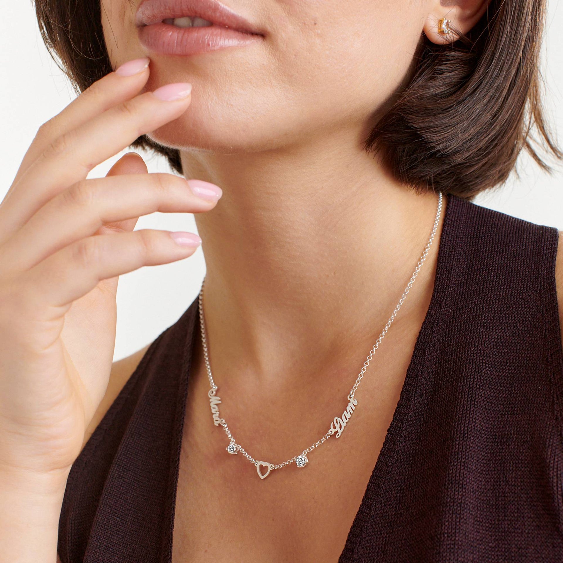 Lovers Heart Name Necklace With 0.60CT Diamonds in Sterling Silver