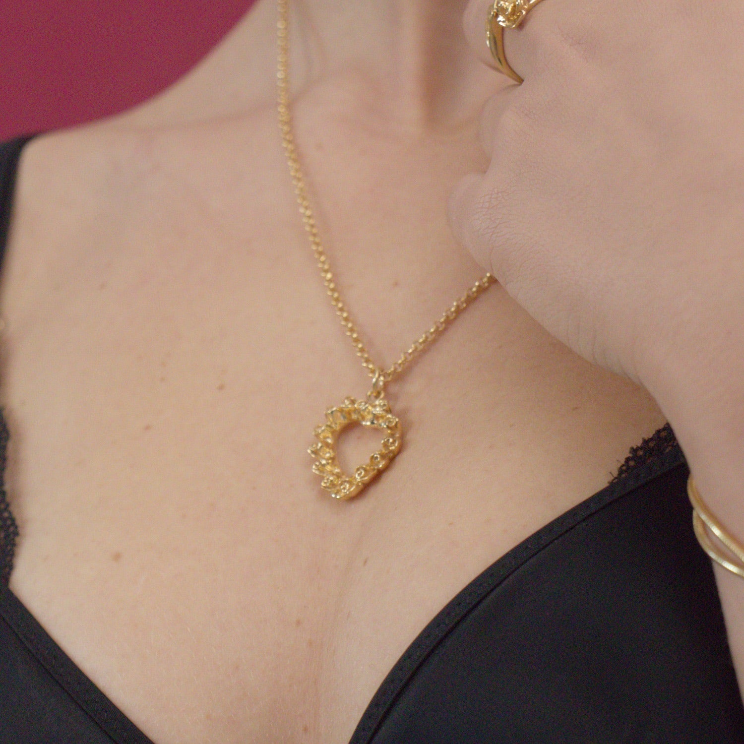 Loveyou Sterling Silver Gold Vermeil Necklace - Elegant Rose Heart Pendant, Luxury Gift For Women