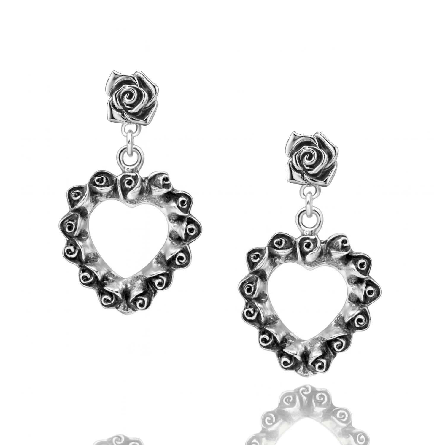 Loveyou Sterling Silver Heart Rose Drop Earrings – Earrings For Women – Jewelry For Women