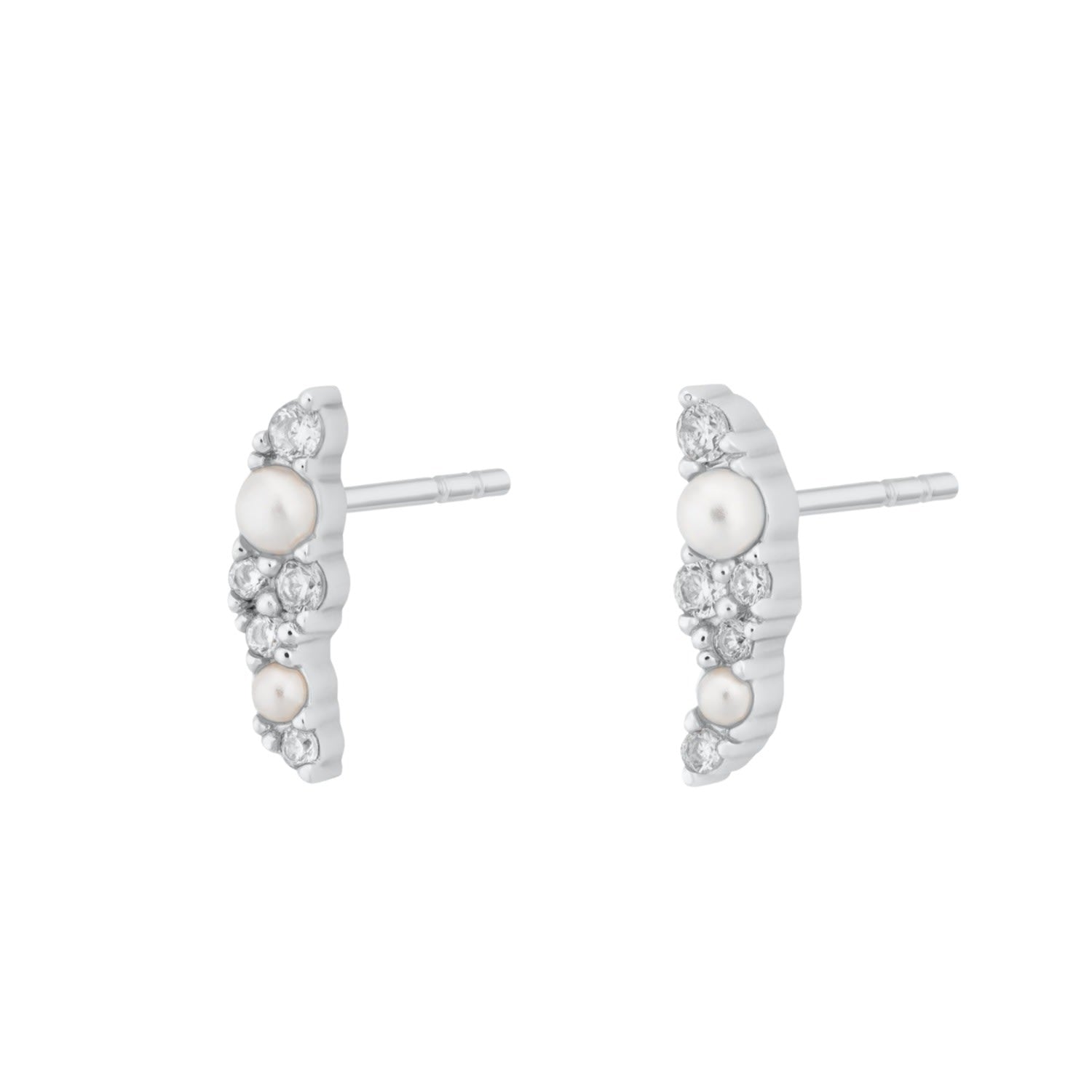 Silver Sparkling Pearl Ear Climber Stud Earrings