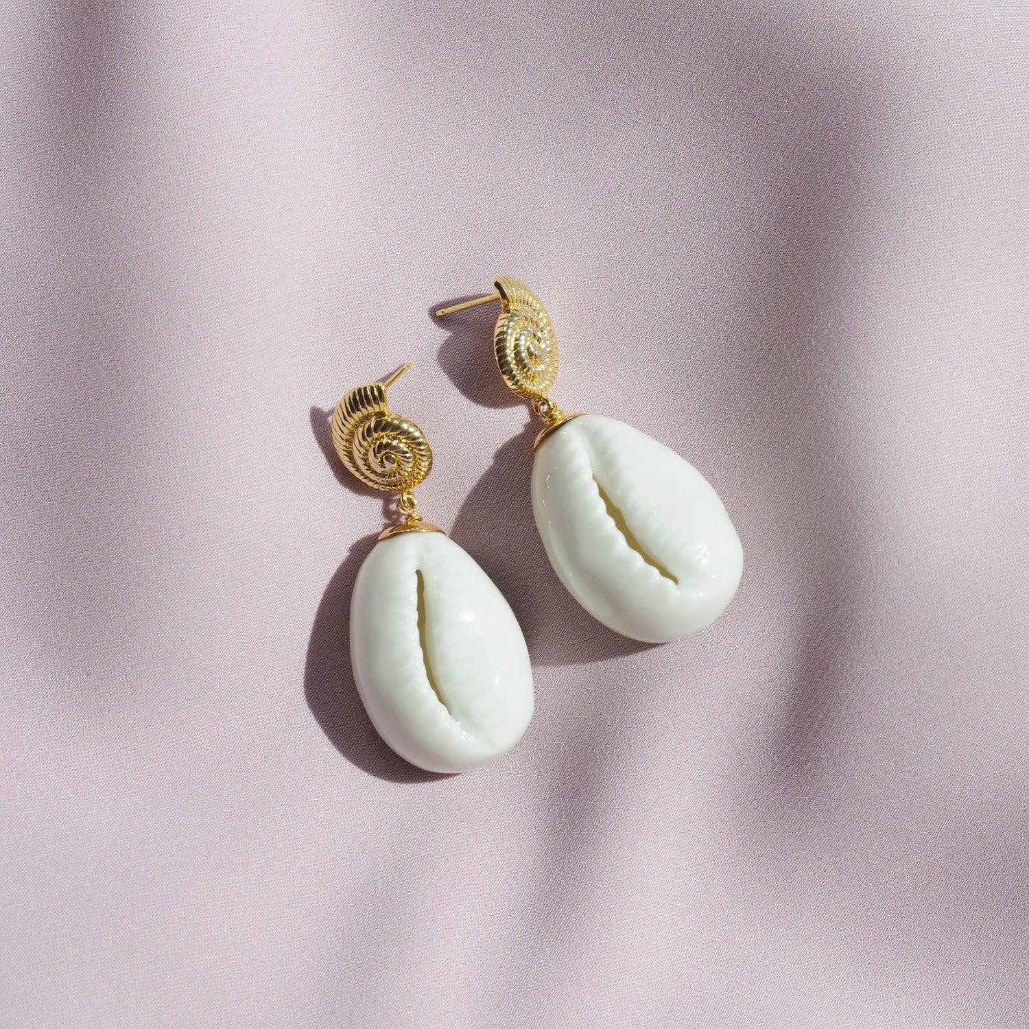 Porcelain Cowrie Shell Teardrop Earrings