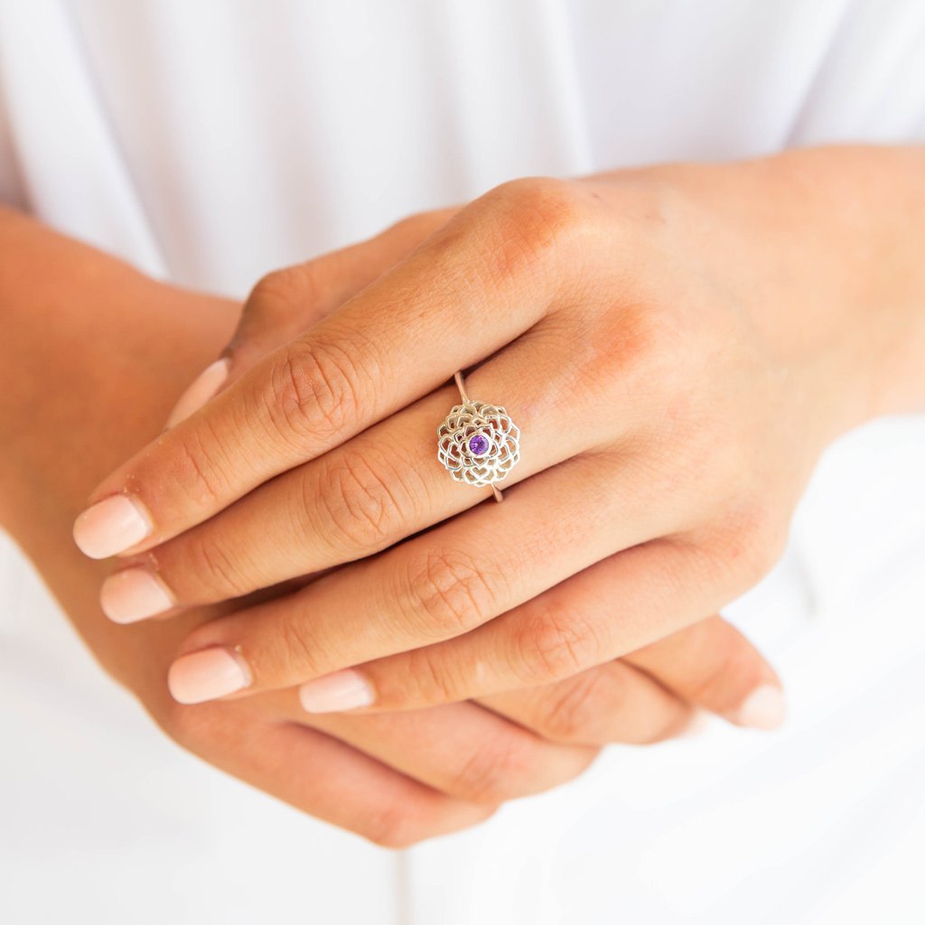 Crown Chakra Silver Ring - Amethyst