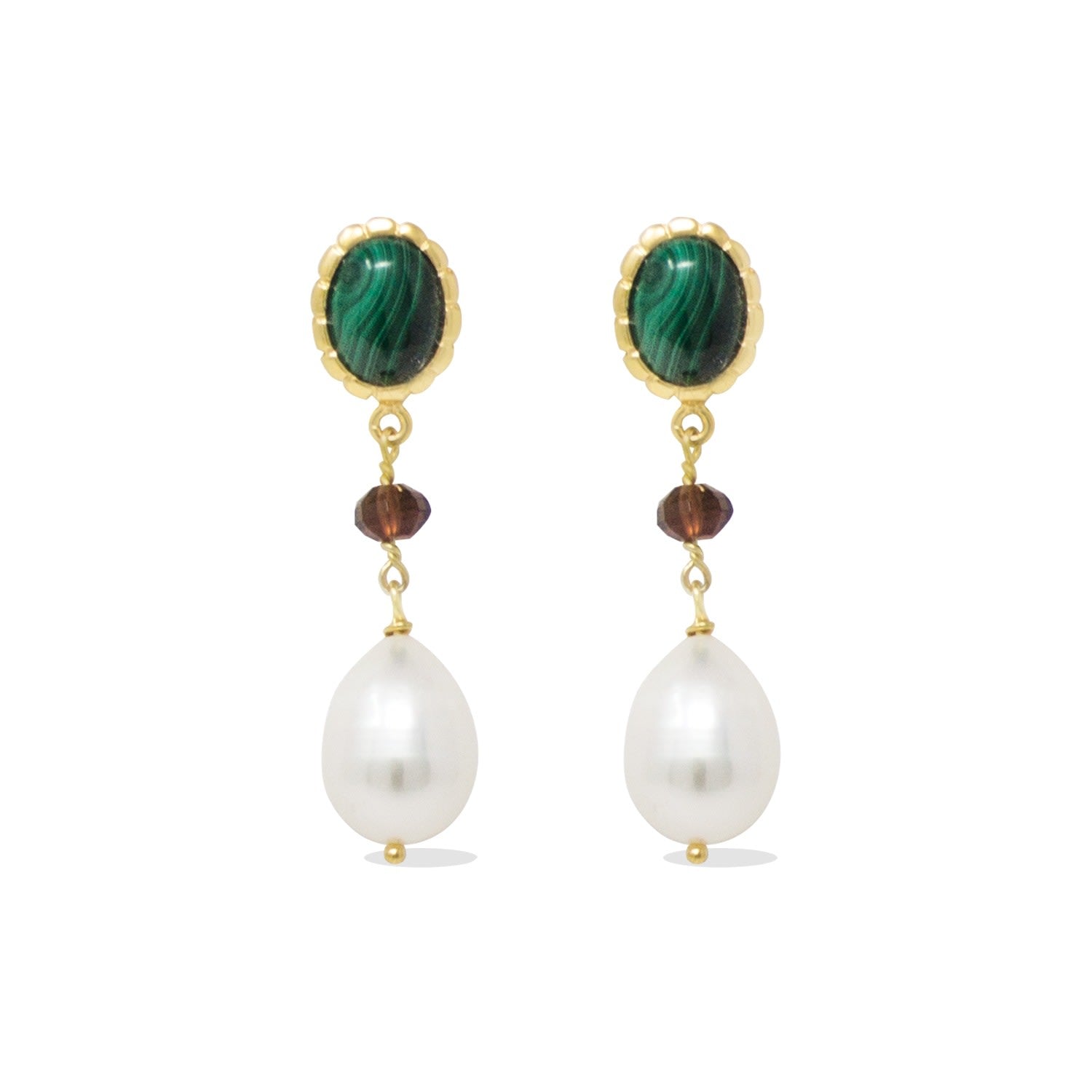 Malachite, Garnet & Pearl Drop Earrings