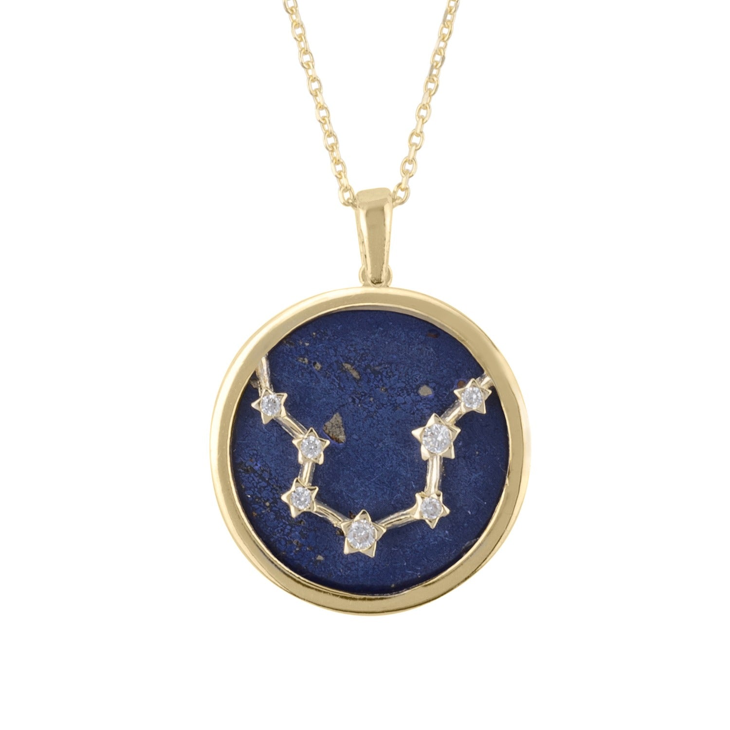Zodiac Lapis Lazuli Gemstone Star Constellation Pendant Necklace Gold Aquarius