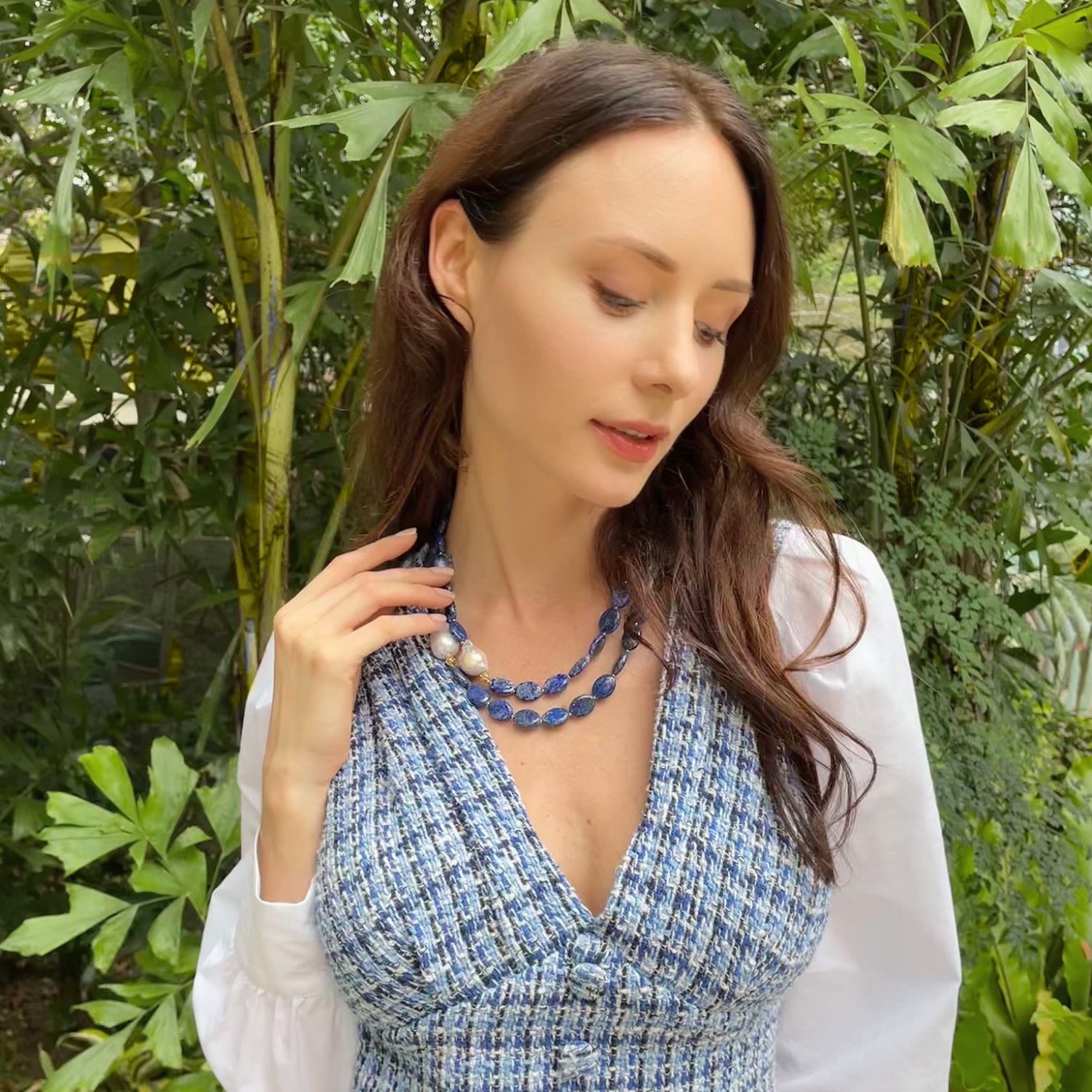 Lapis With Baroque Pearl Double Strands Necklace