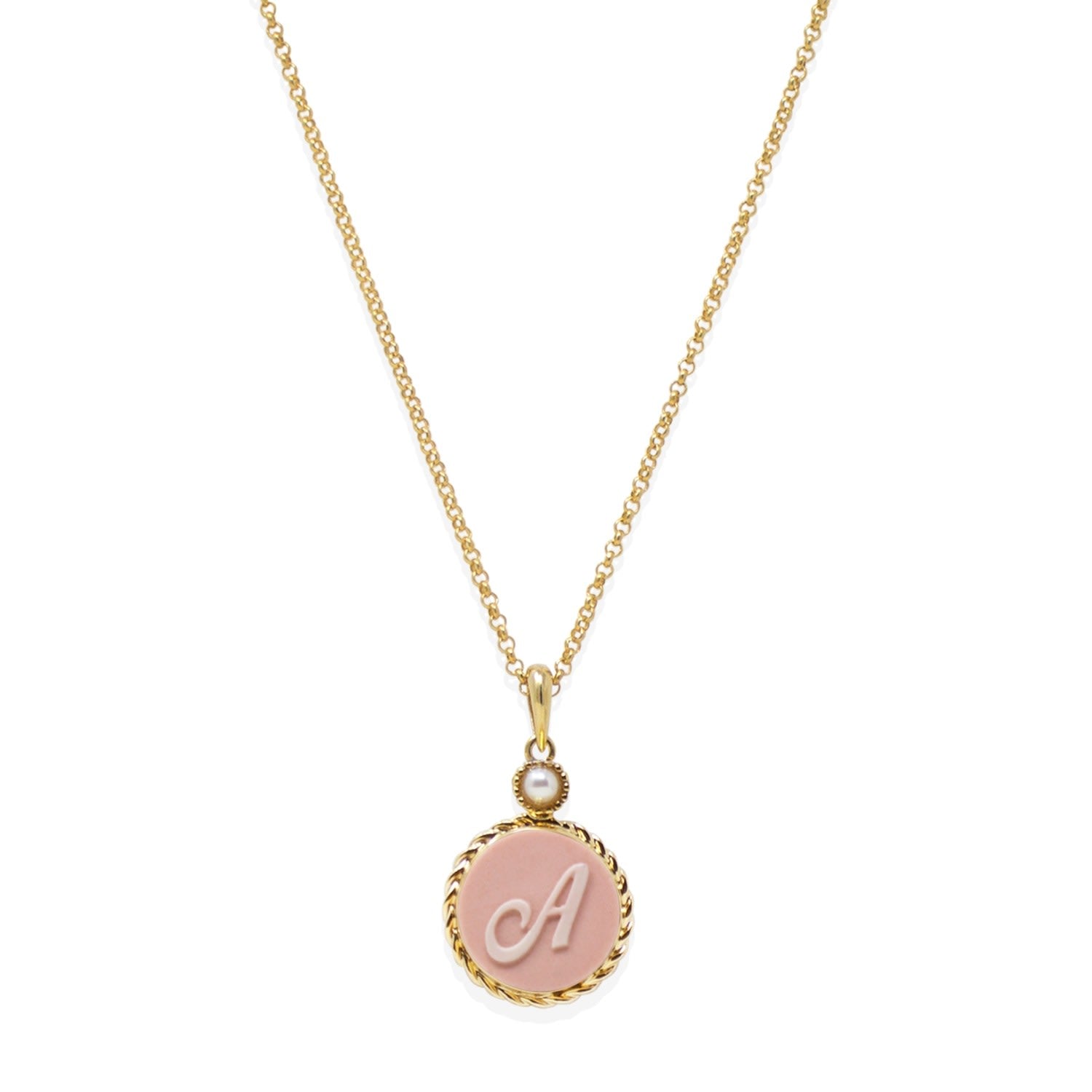 Gold Vermeil Pink Cameo Initial Necklace