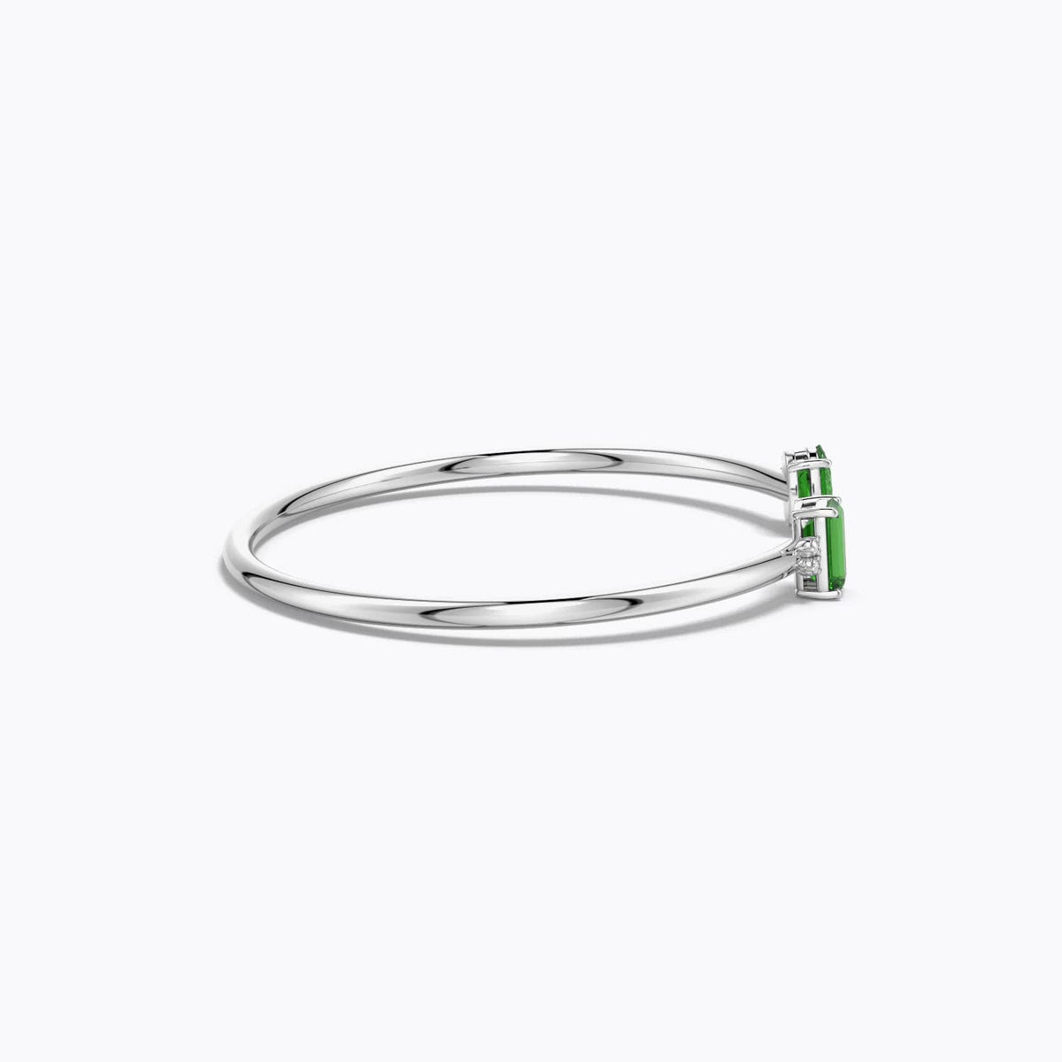 0.93 CTW Oval and Emerald-Cut Lab-Grown Emerald Two-Stone Cuff Bracelet in 18K White Gold