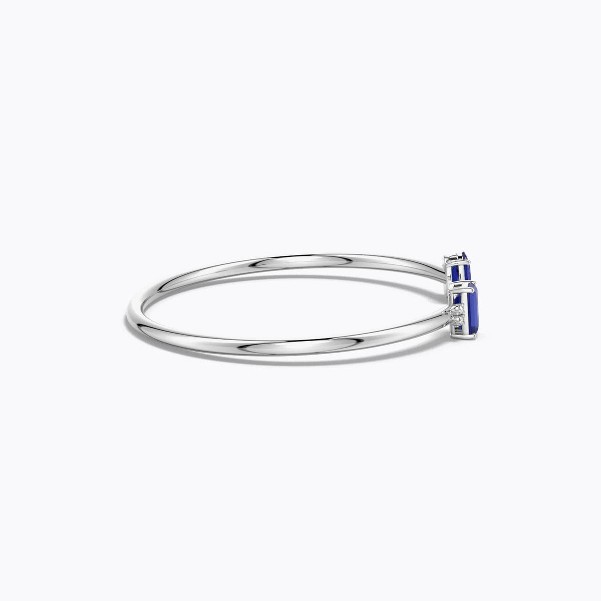 1.28 CTW Oval and Emerald-Cut Blue Sapphire Two-Stone Cuff Bracelet in 18K White Gold