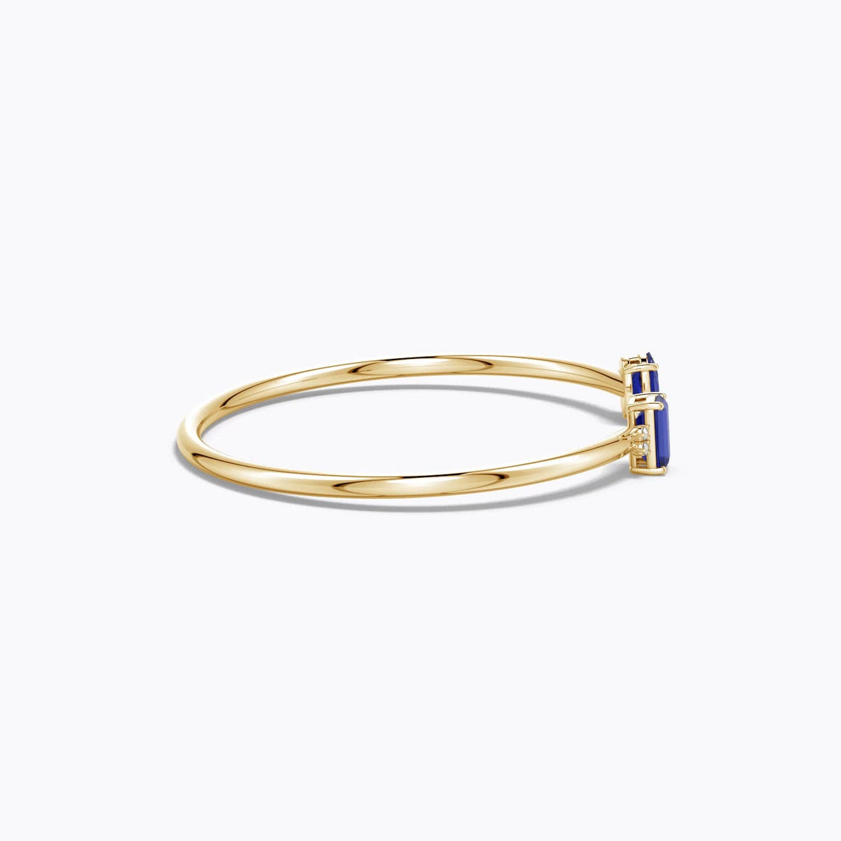 1.28 CTW Oval and Emerald-Cut Blue Sapphire Two-Stone Cuff Bracelet in 18K Yellow Gold