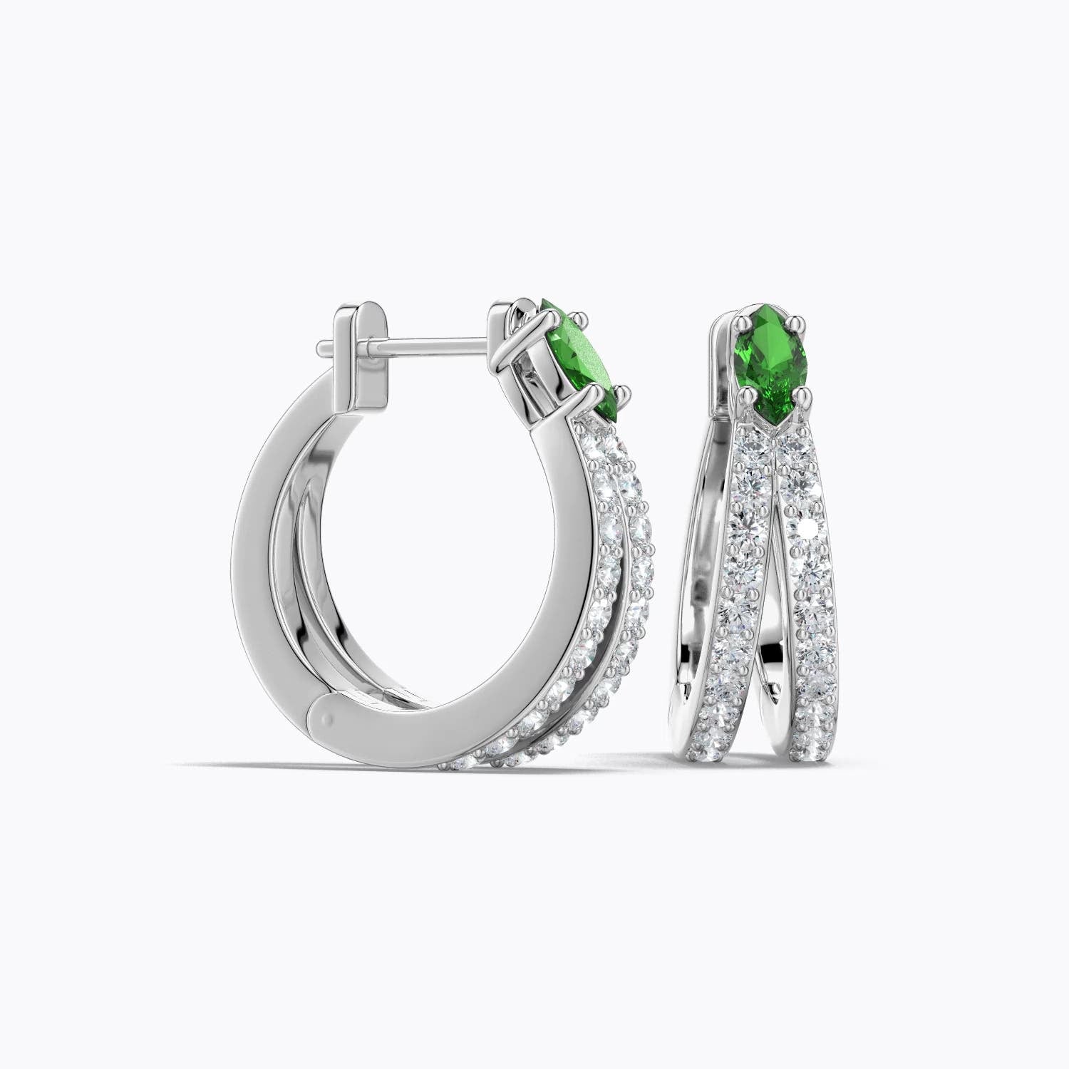 0.76 CTW Marquise Lab-Grown Ruby and Diamond Double-Row Hoop Earrings in 18K White Gold