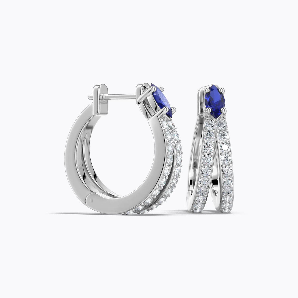 0.44 CTW Marquise Blue Sapphire and Diamond Double-Row Hoop Earrings in 18K White Gold