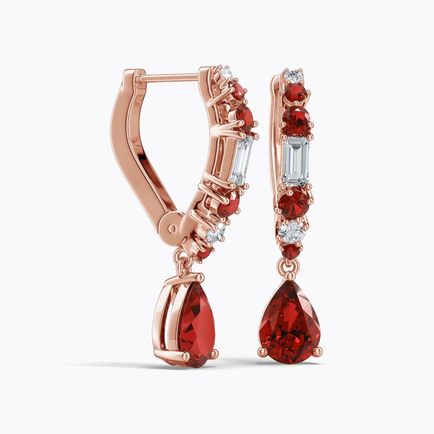 2.76 CTW Lab-Grown Pear Ruby Leverback Drop Earrings with Lab Diamond in 14K Rose Gold