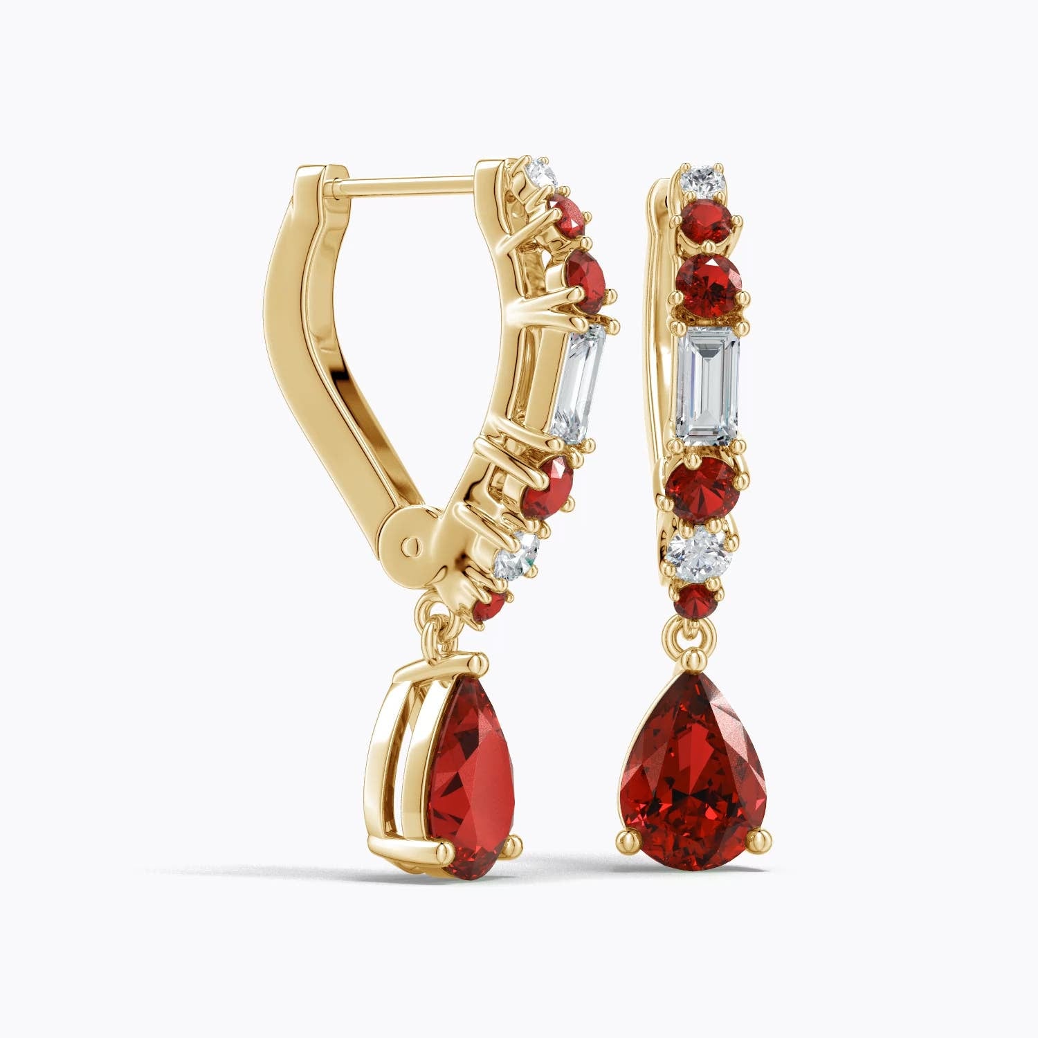 5.4 CTW Lab-Grown Pear-Shaped Ruby Leverback Drop Earrings in 18K Yellow Gold