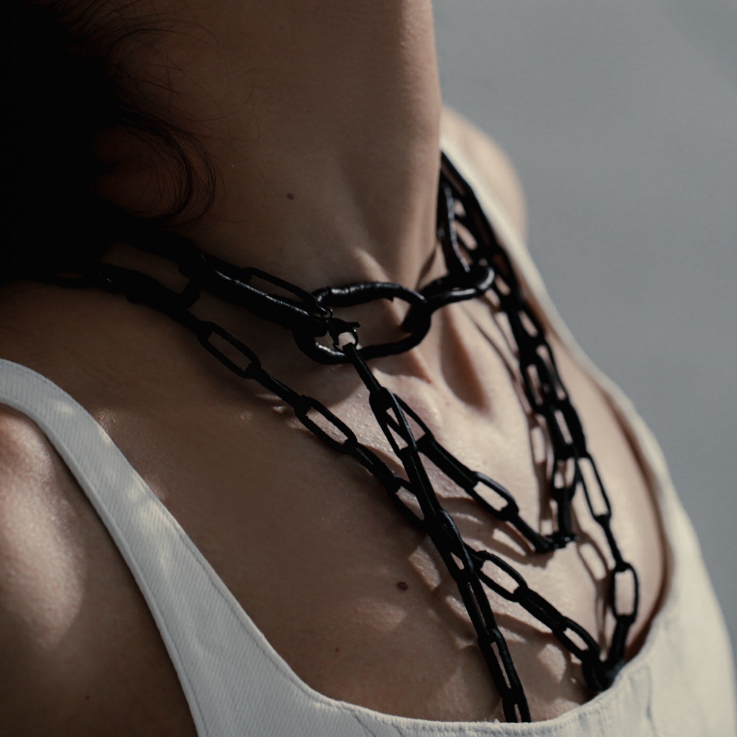 Multifunctional Leather Chain Necklace Black