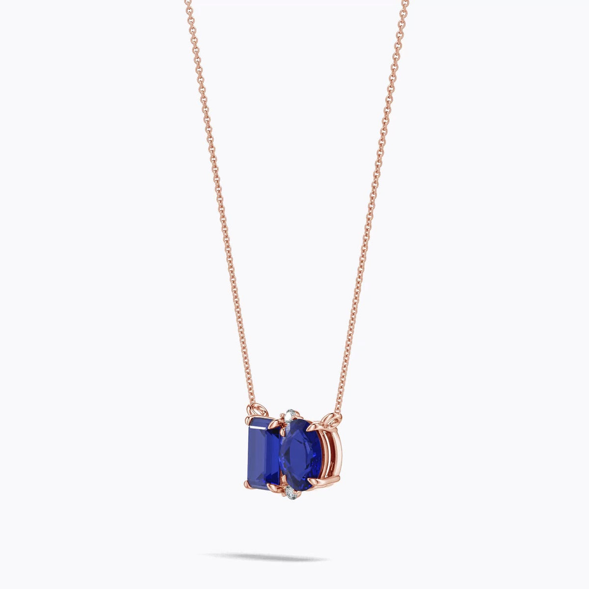 1.44 CTW Lab-Grown East-West Oval Sapphire Curved Bar Necklace with Diamonds in 18K Rose Gold