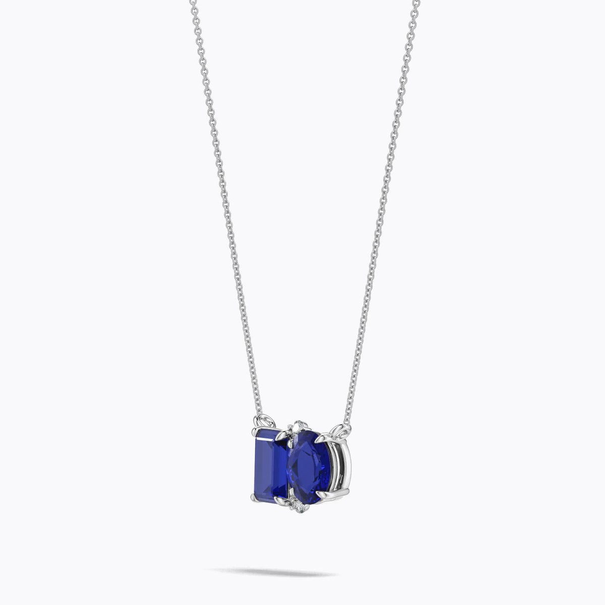 2.4 CTW Lab-Grown East-West Oval Sapphire Curved Bar Necklace with Diamonds in 14K White Gold