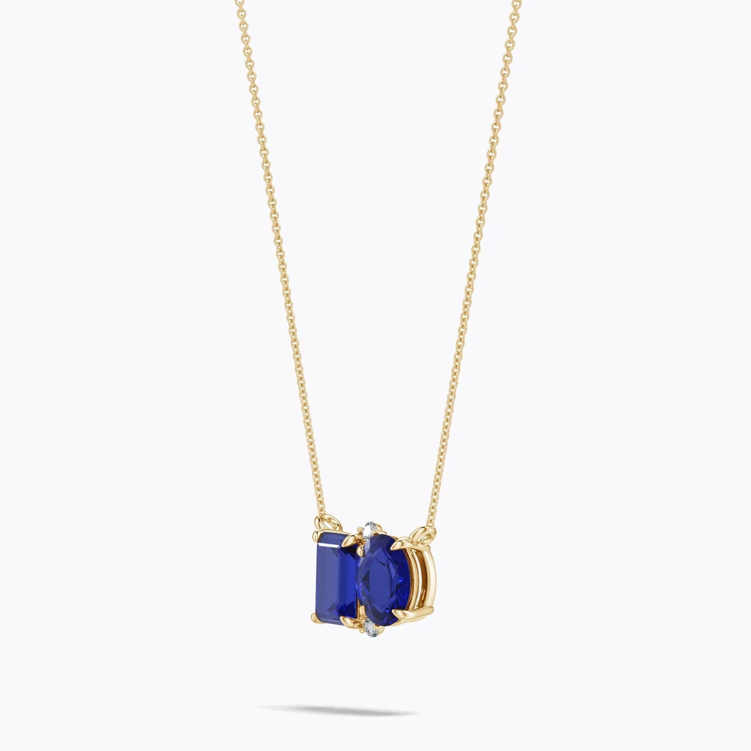 1.64 CTW Lab-Grown Shell Style Oval Sapphire and Lab Diamond Pendant in 14K Yellow Gold