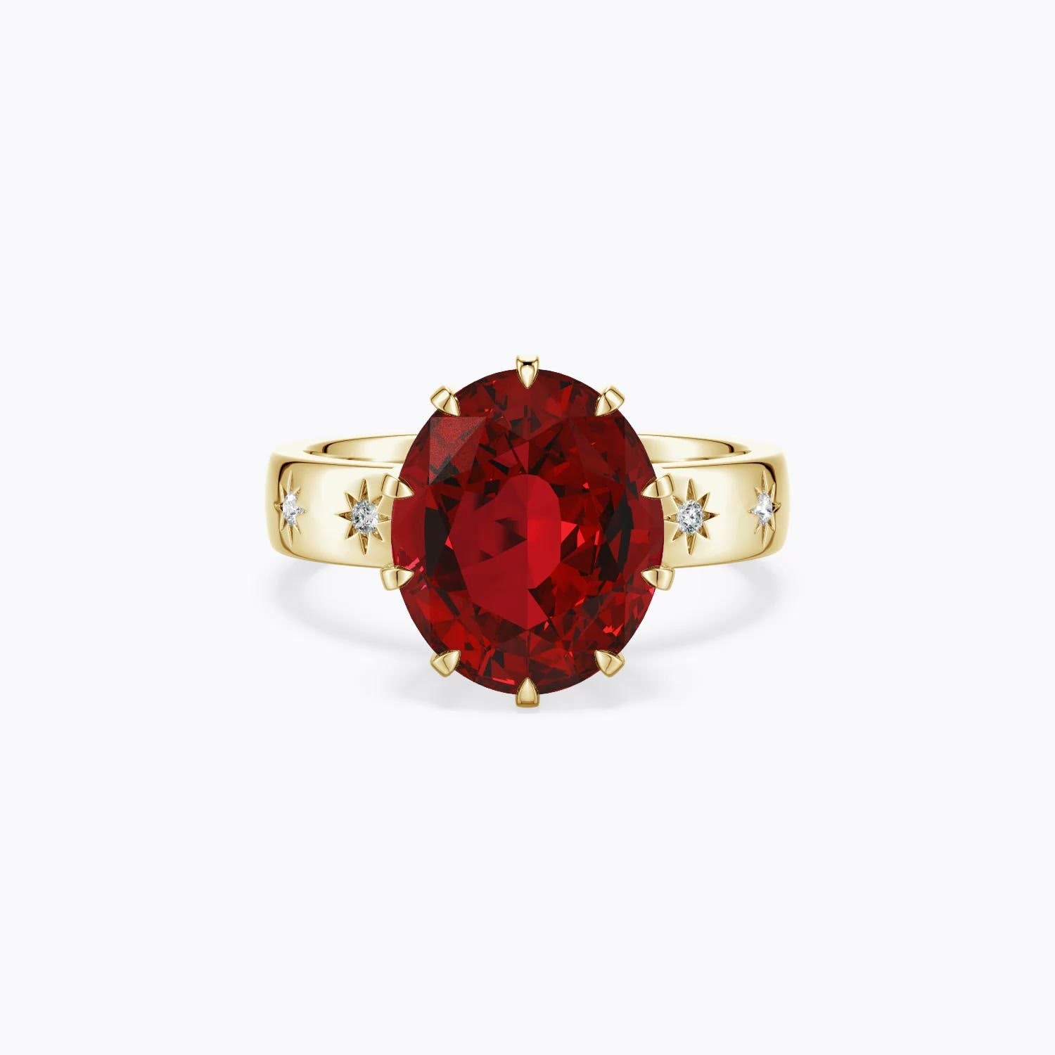 1.0 CTW Lab-Grown Vintage Inspired Bezel-Set Oval Ruby Engagement Ring with Grooves in 14K Yellow Gold
