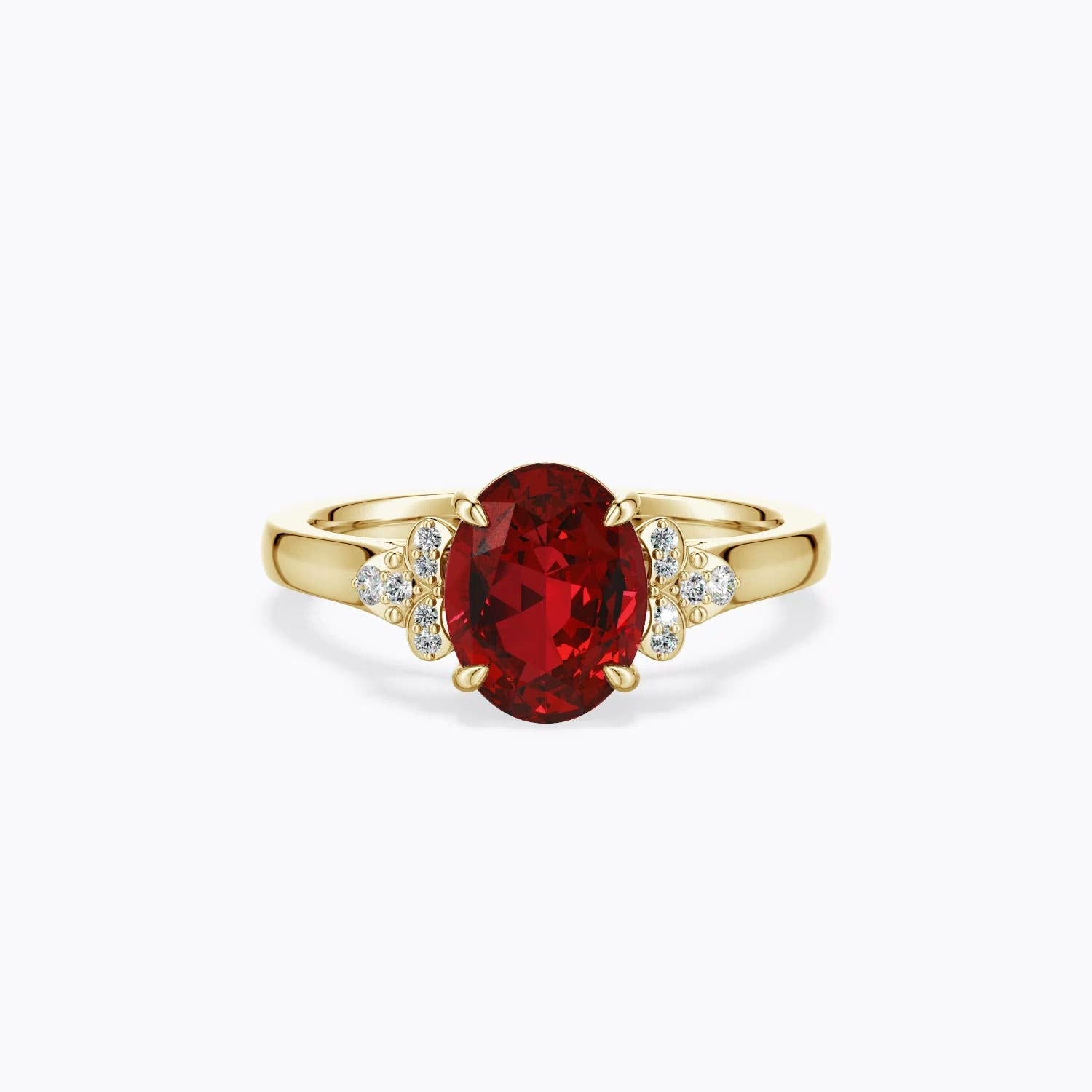 1.0 CTW Lab-Grown Vintage Inspired Bezel-Set Oval Ruby Engagement Ring with Grooves in 14K Yellow Gold