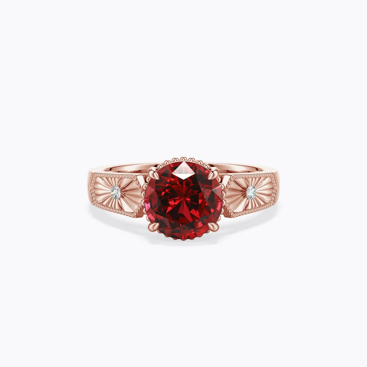 1.42 CTW Round Lab-Grown Ruby Curved Engagement Ring with Accents in 14K Rose Gold