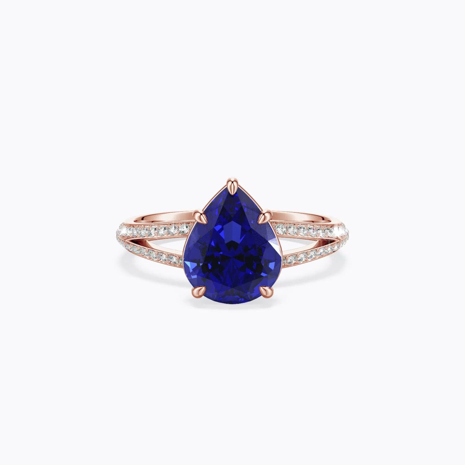 1.5 CTW Pear Lab-Grown Blue Sapphire Curved Engagement Ring with Accents in 14K Rose Gold
