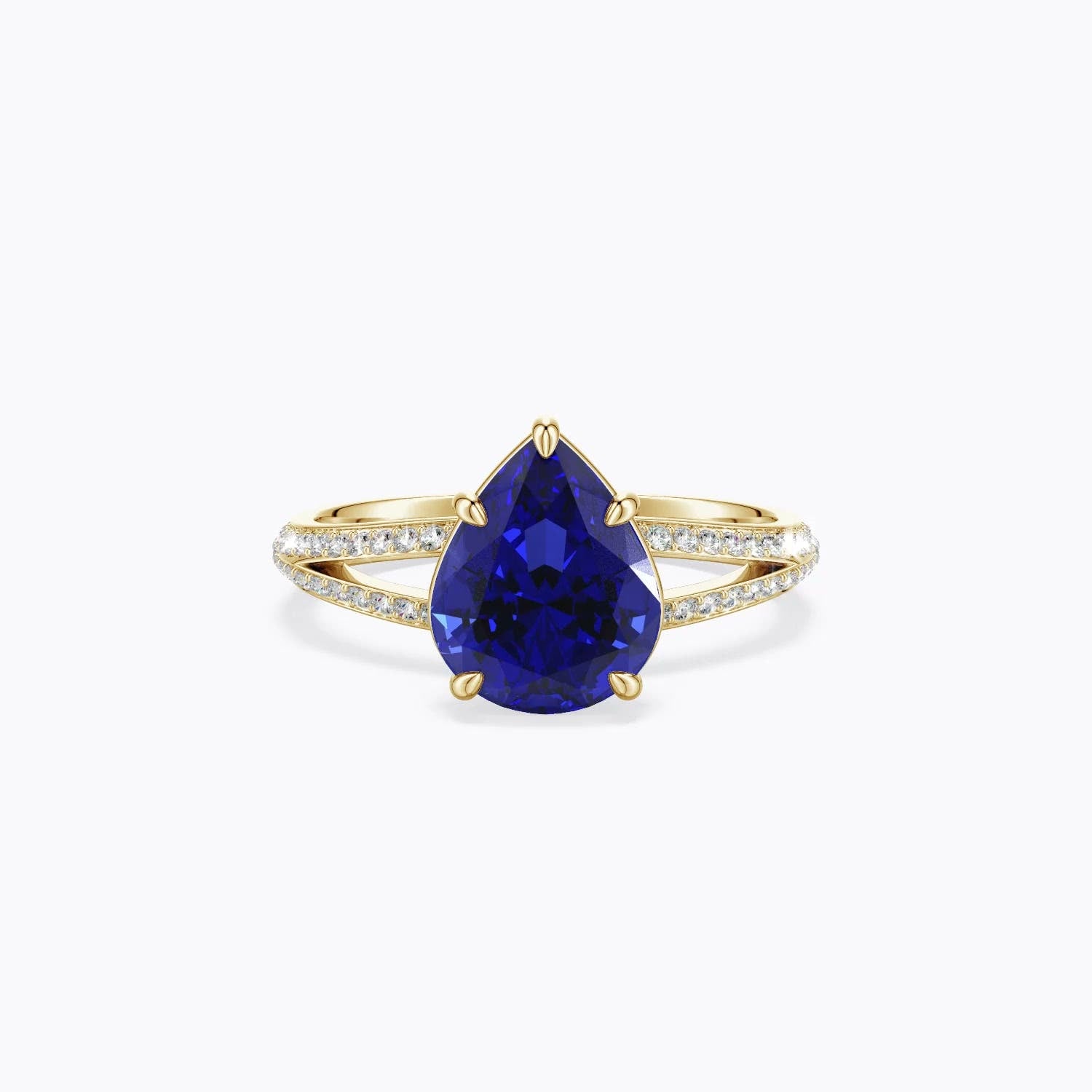 5.45 CTW Pear-Shaped Blue Sapphire Engagement Ring with Pavé Accents in 18K Yellow Gold