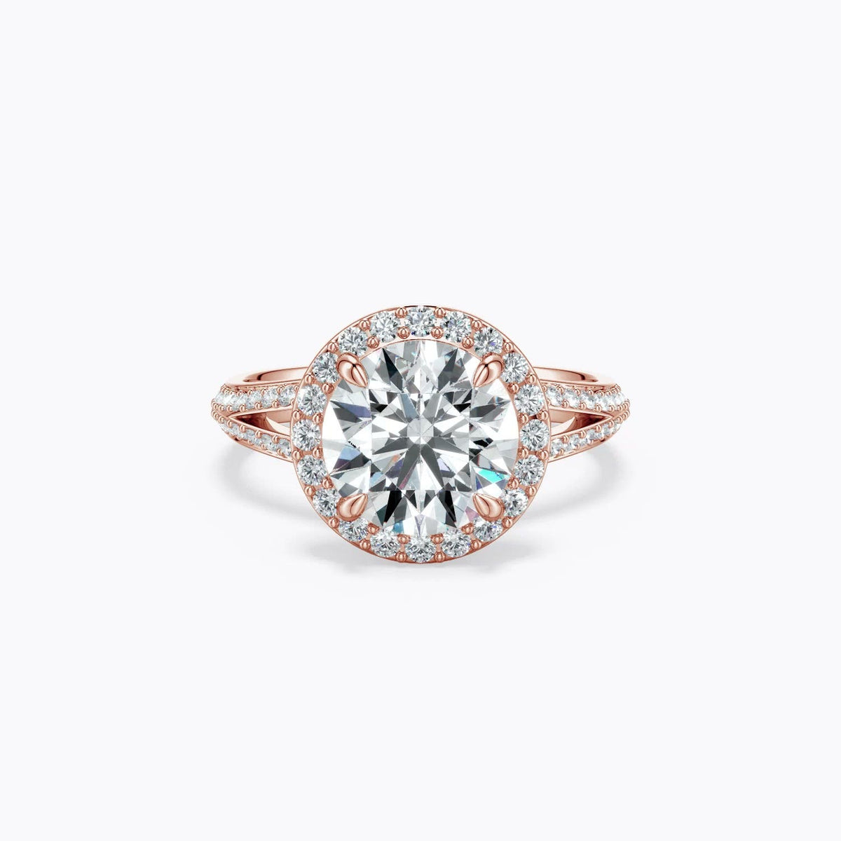 0.51 CTW Classic Floral Halo Round Diamond Engagement Ring with Accents in 18K Rose Gold