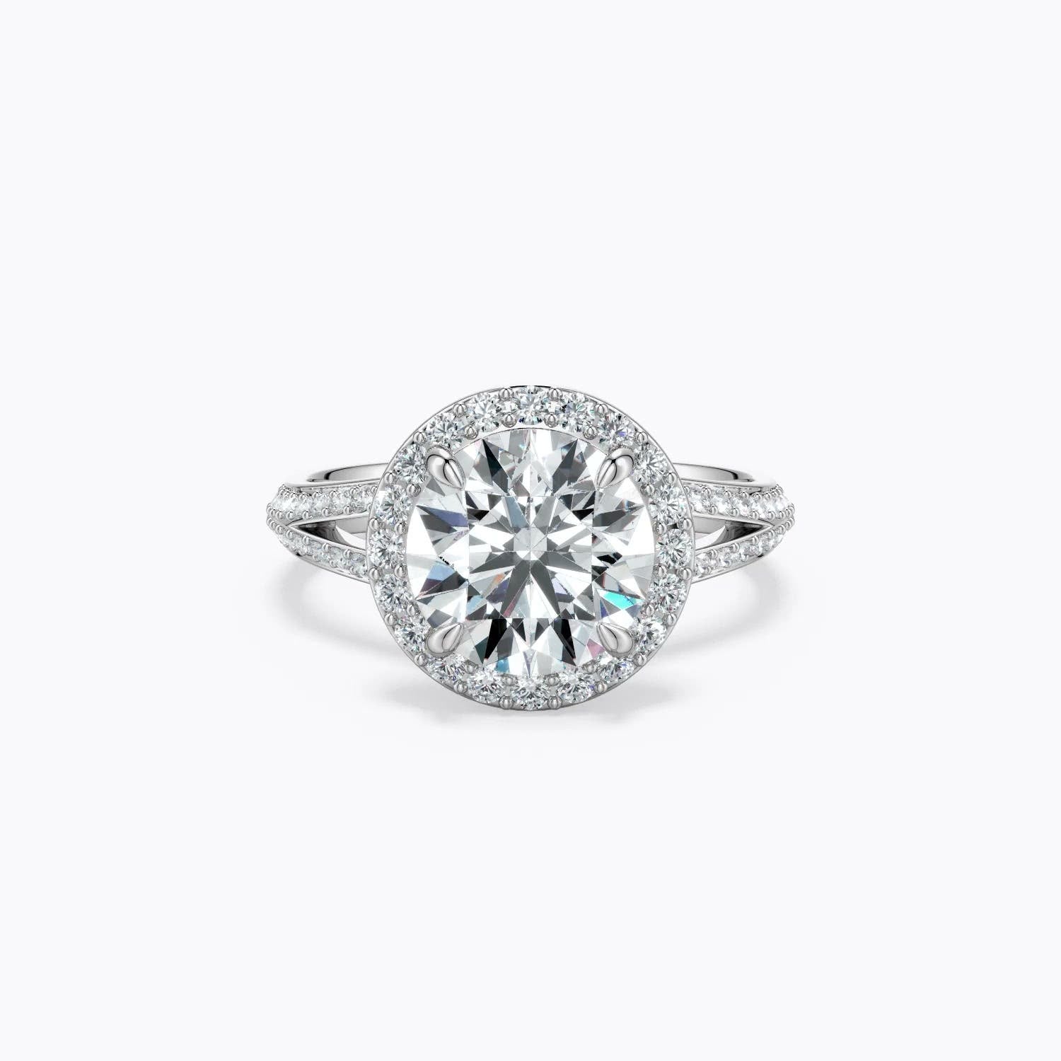 0.75 CTW Round Diamond Halo Engagement Ring with Accents in 18K White Gold