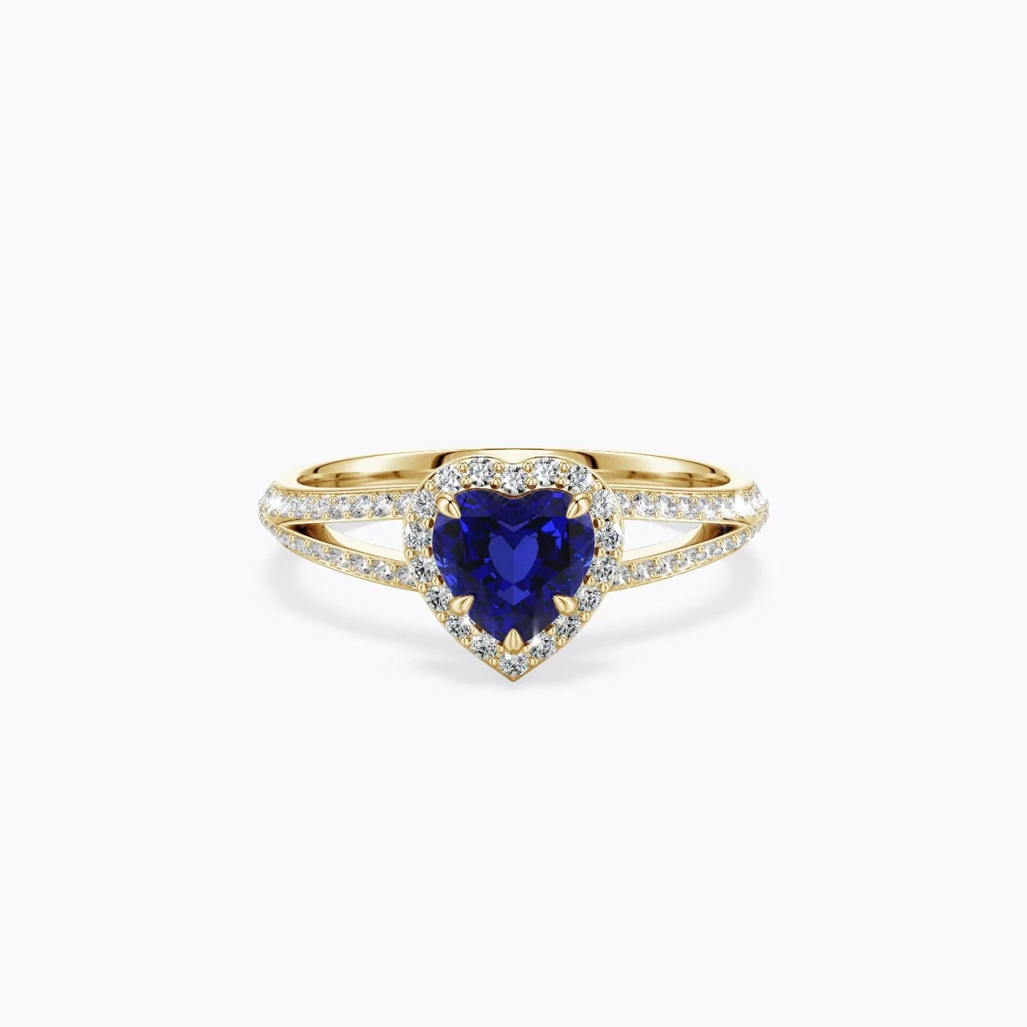 1.34 CTW Heart-Shaped Blue Sapphire Halo Engagement Ring with Accents in 18K Yellow Gold