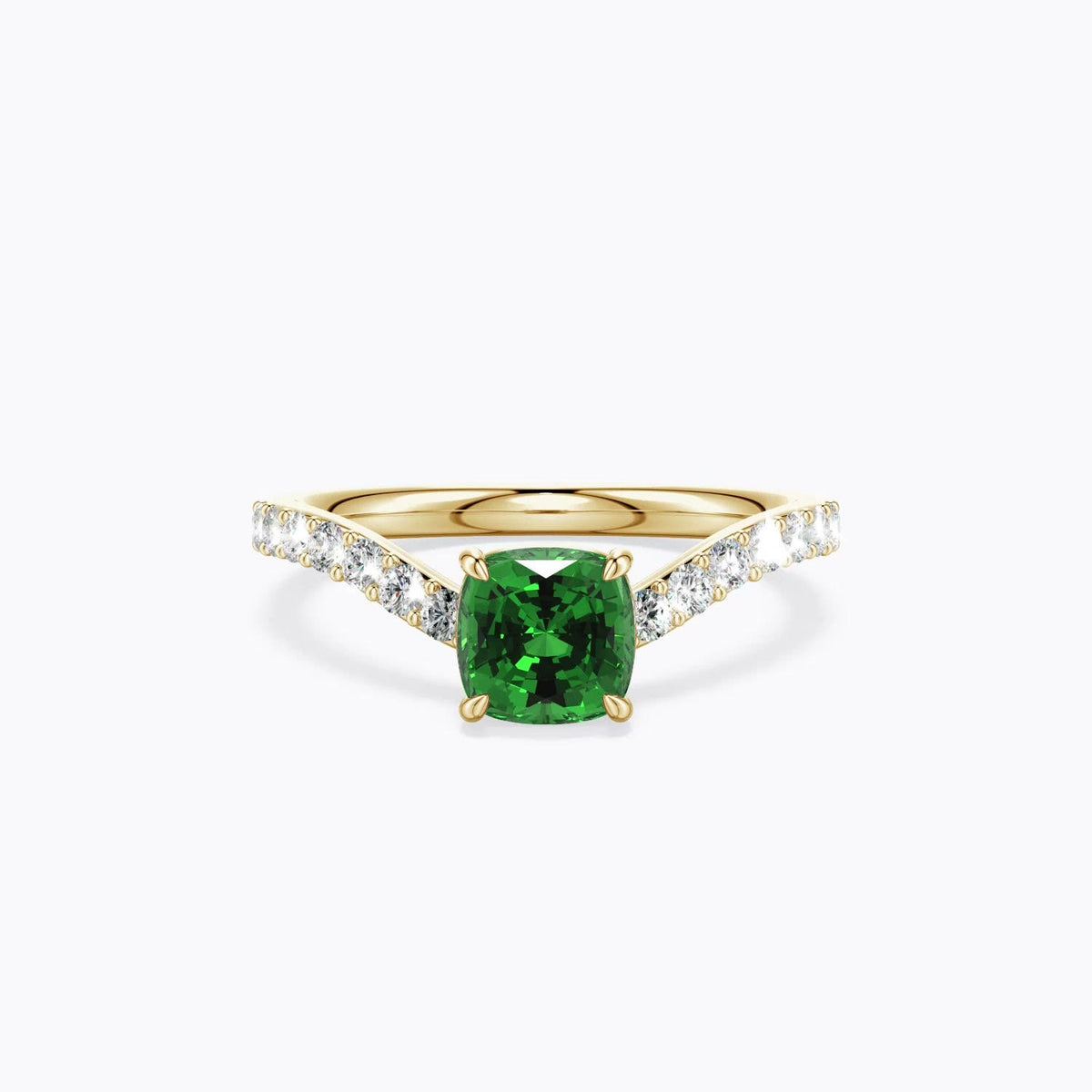 1.87 CTW Cushion Emerald Curved Engagement Ring with Accents in 14K Yellow Gold