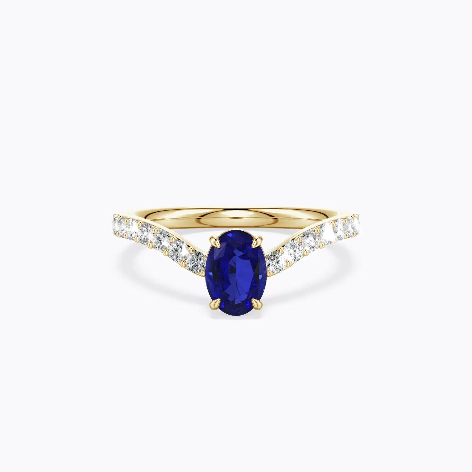 2.42 CTW Oval Blue Sapphire Curved Engagement Ring with Accents in 18K Yellow Gold