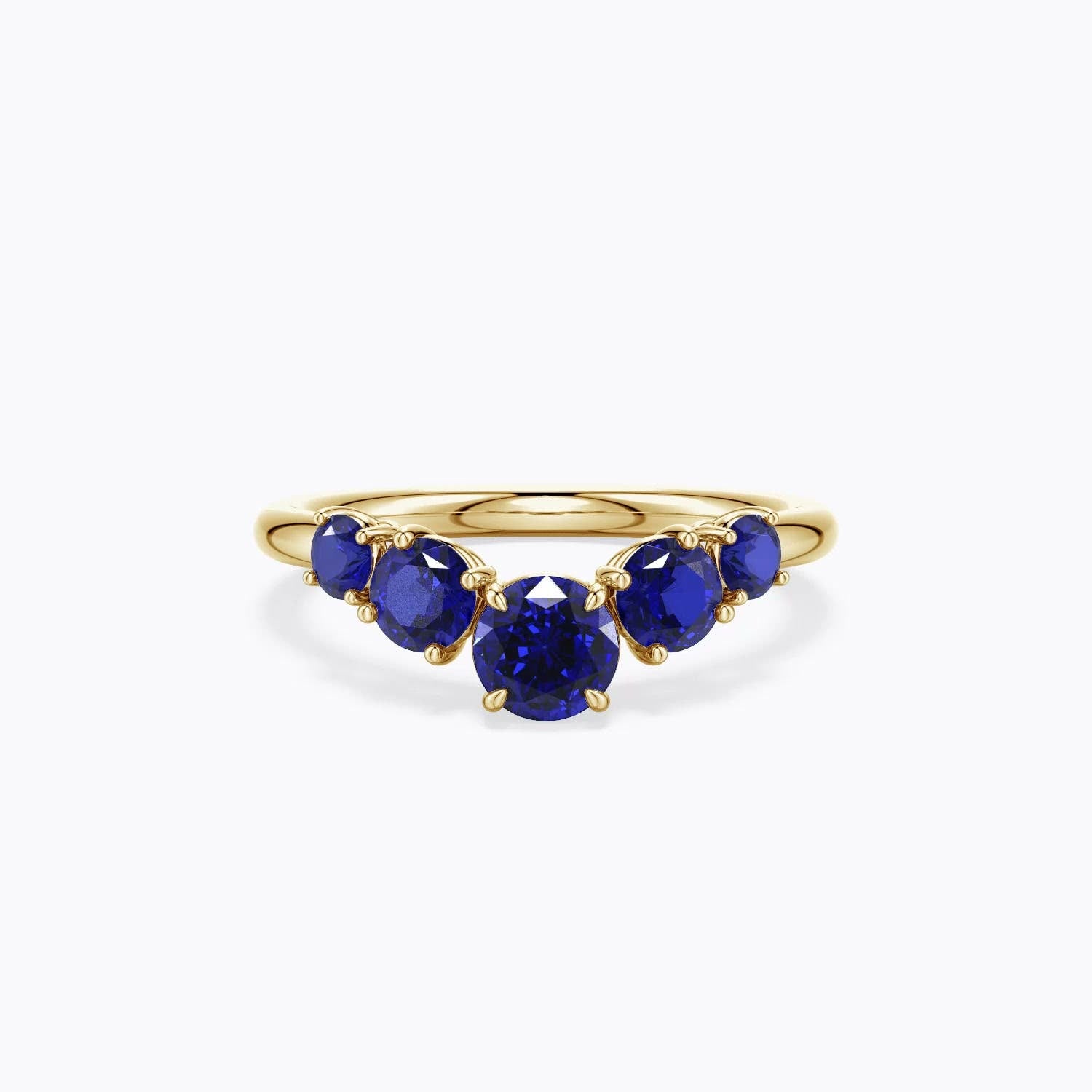 1.46 CTW Lab-Grown Round Blue Sapphire Engagement Ring with Multi-Shape Diamonds in 14K Yellow Gold