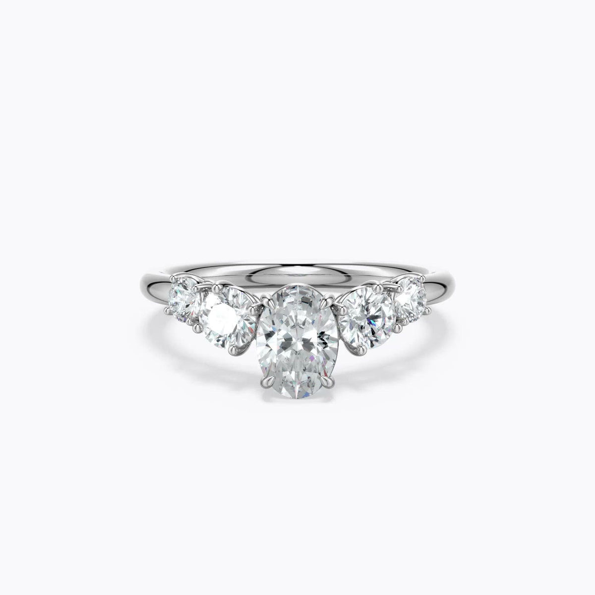 1.12 CTW Lab-Grown Oval Diamond Side Stone Engagement Ring with Accents in 14K White Gold