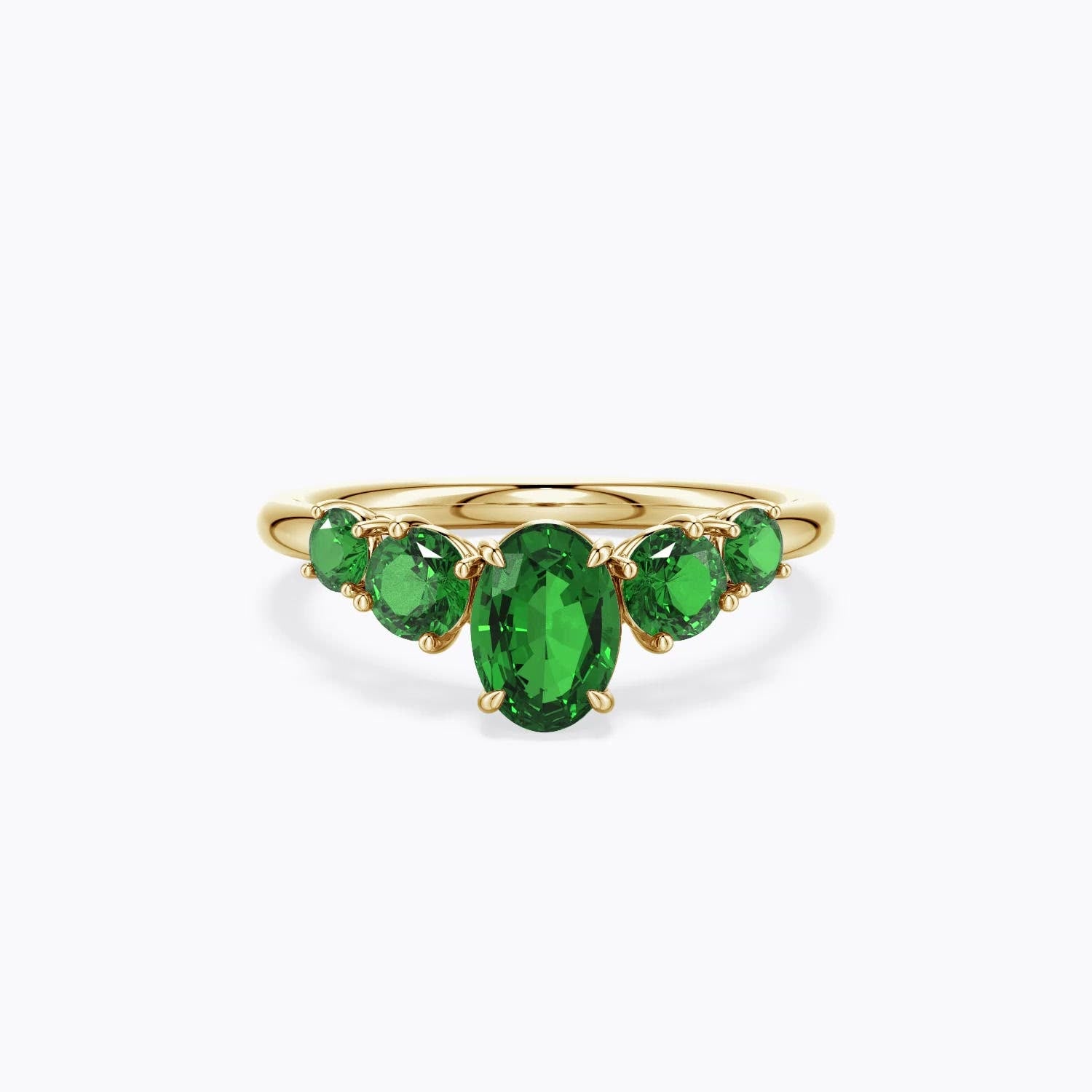 1.65 CTW Lab-Grown Solitaire Oval Emerald Engagement Ring with Trio Lab Diamond Accents in 14K Yellow Gold