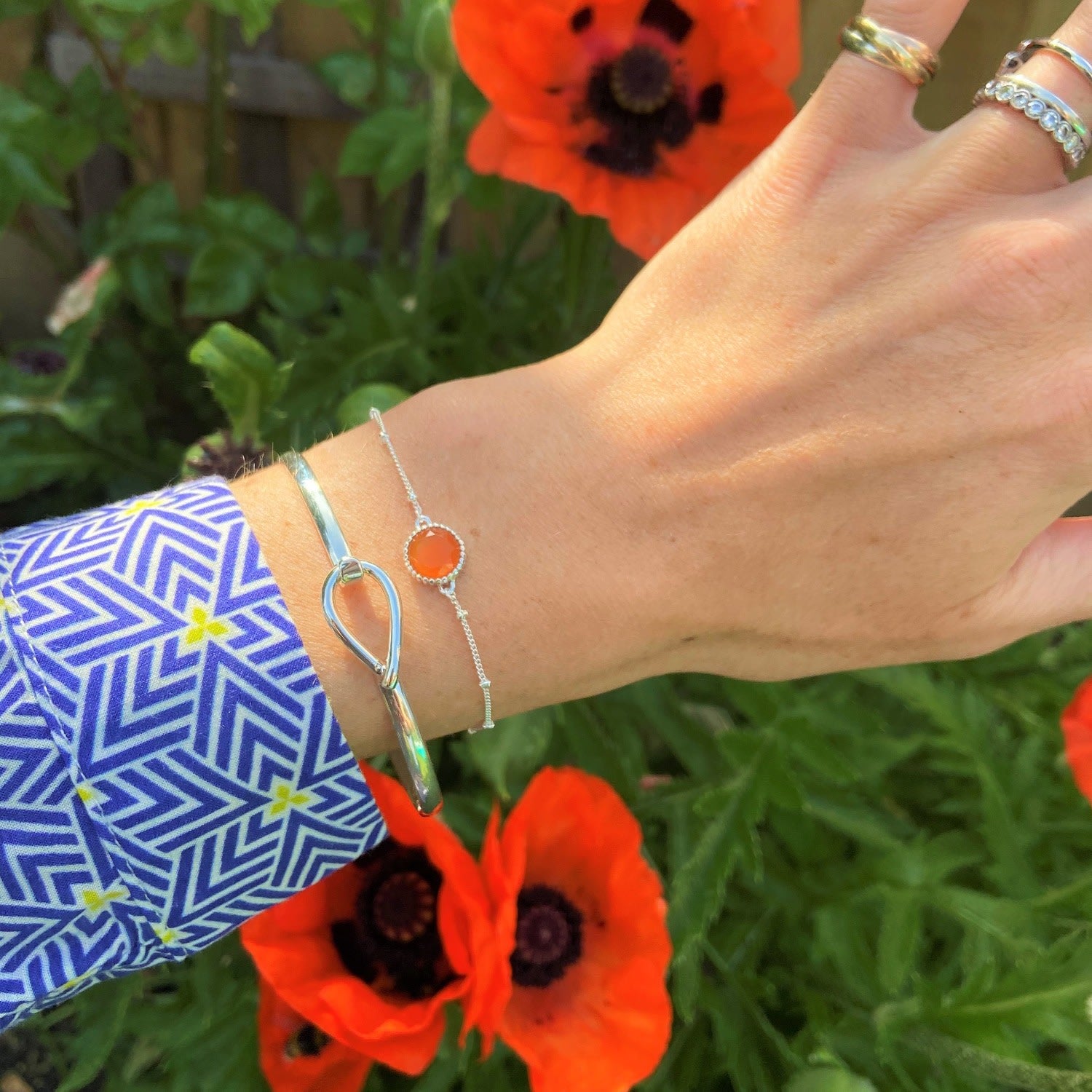 Barcelona Silver July Birthstone Bracelet Carnelian