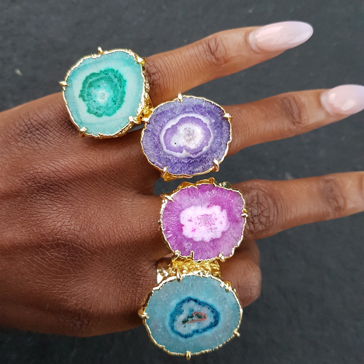 Purple 'Solar Power' Gold Adjustable Statement Ring