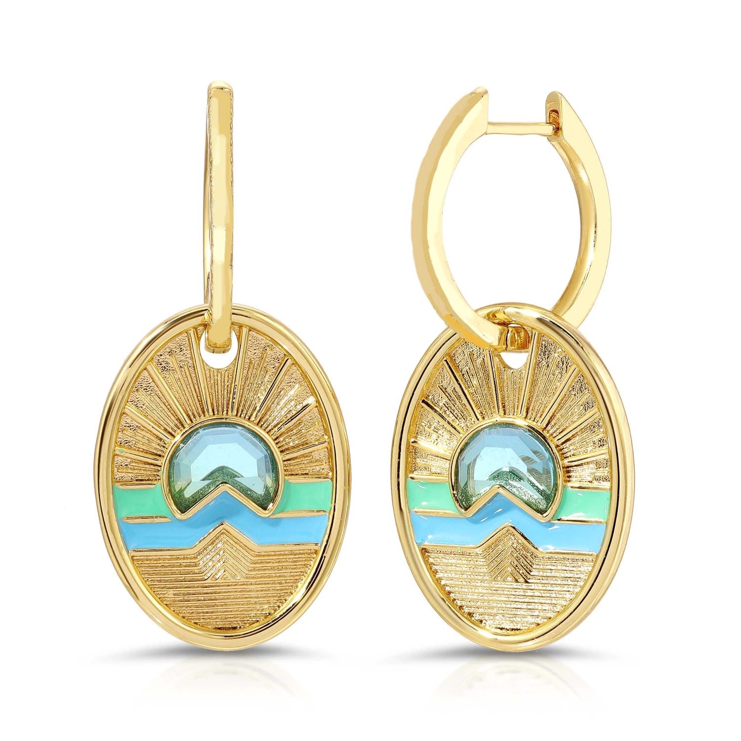 Tequila Sunrise Charm Hoop Earrings- Sky