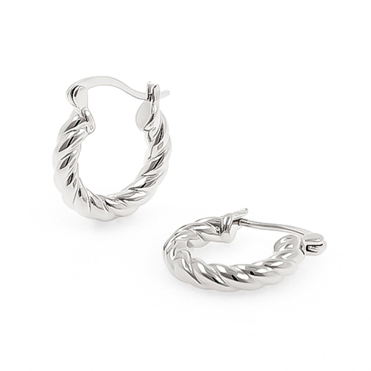 Twisted Rope Silver Creole Hoop Earrings