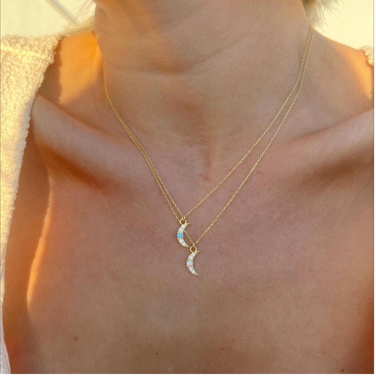 Crescent New Moon Opal Sterling Silver Necklace - Blue