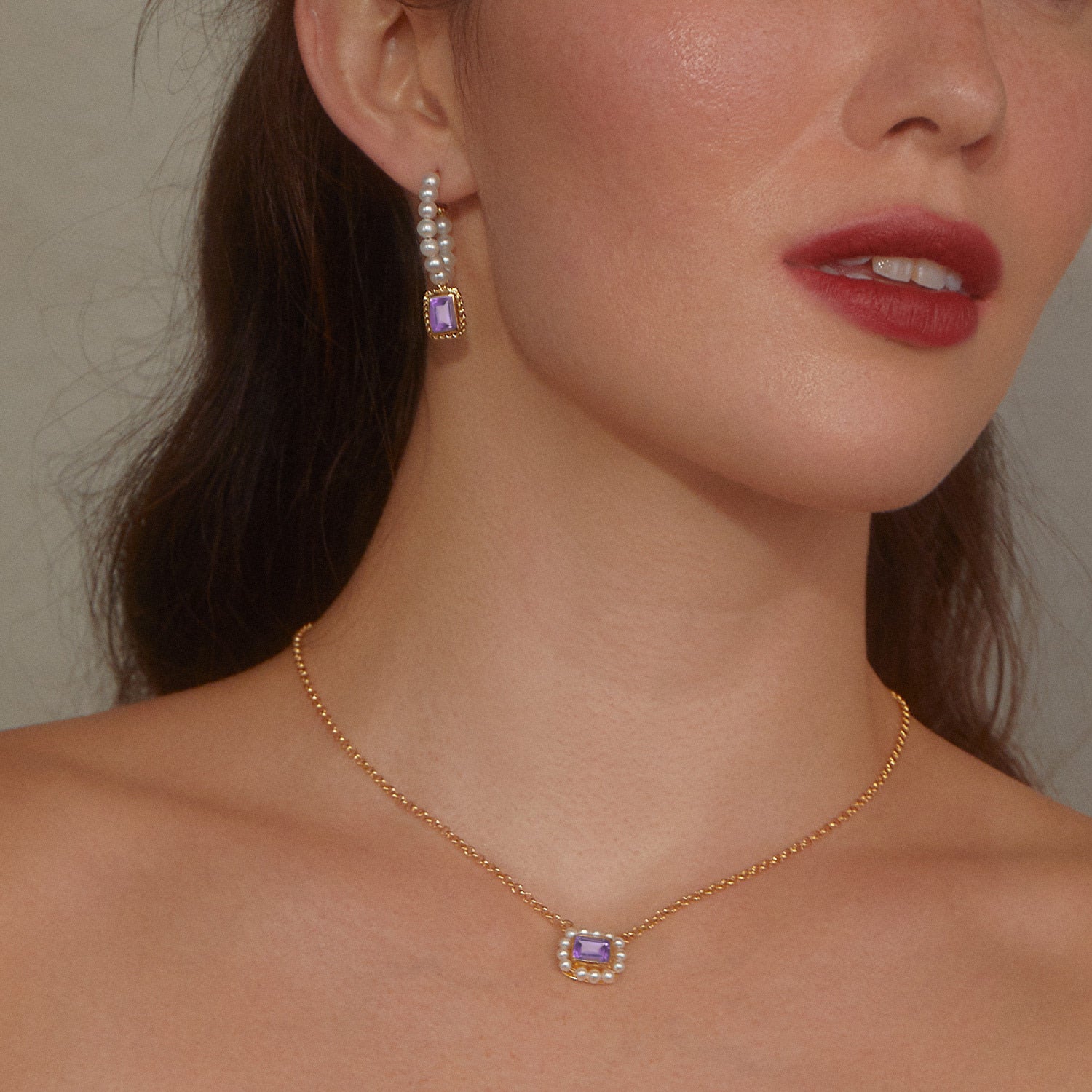 Luccichio Amethyst And Pearl Necklace