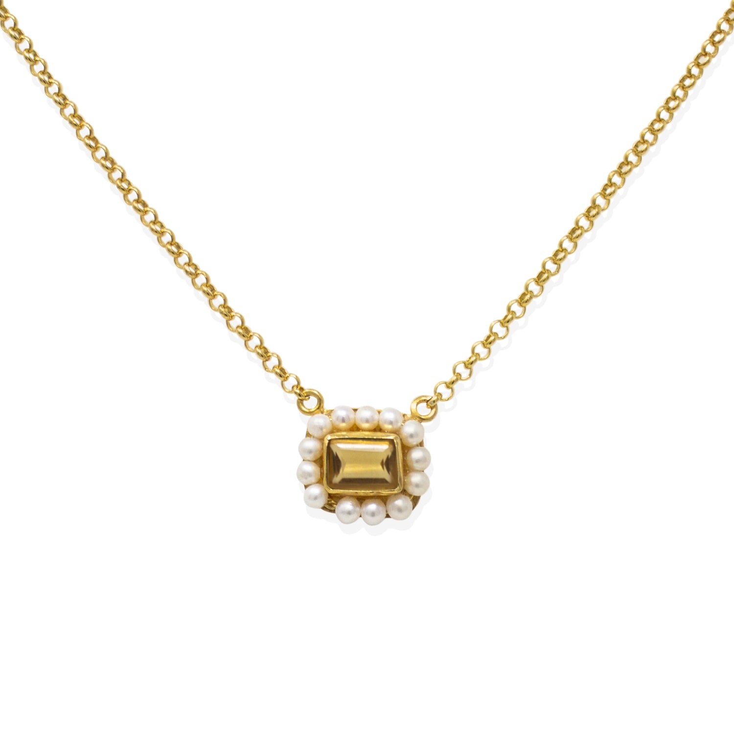 Luccichio Citrine And Pearl Necklace