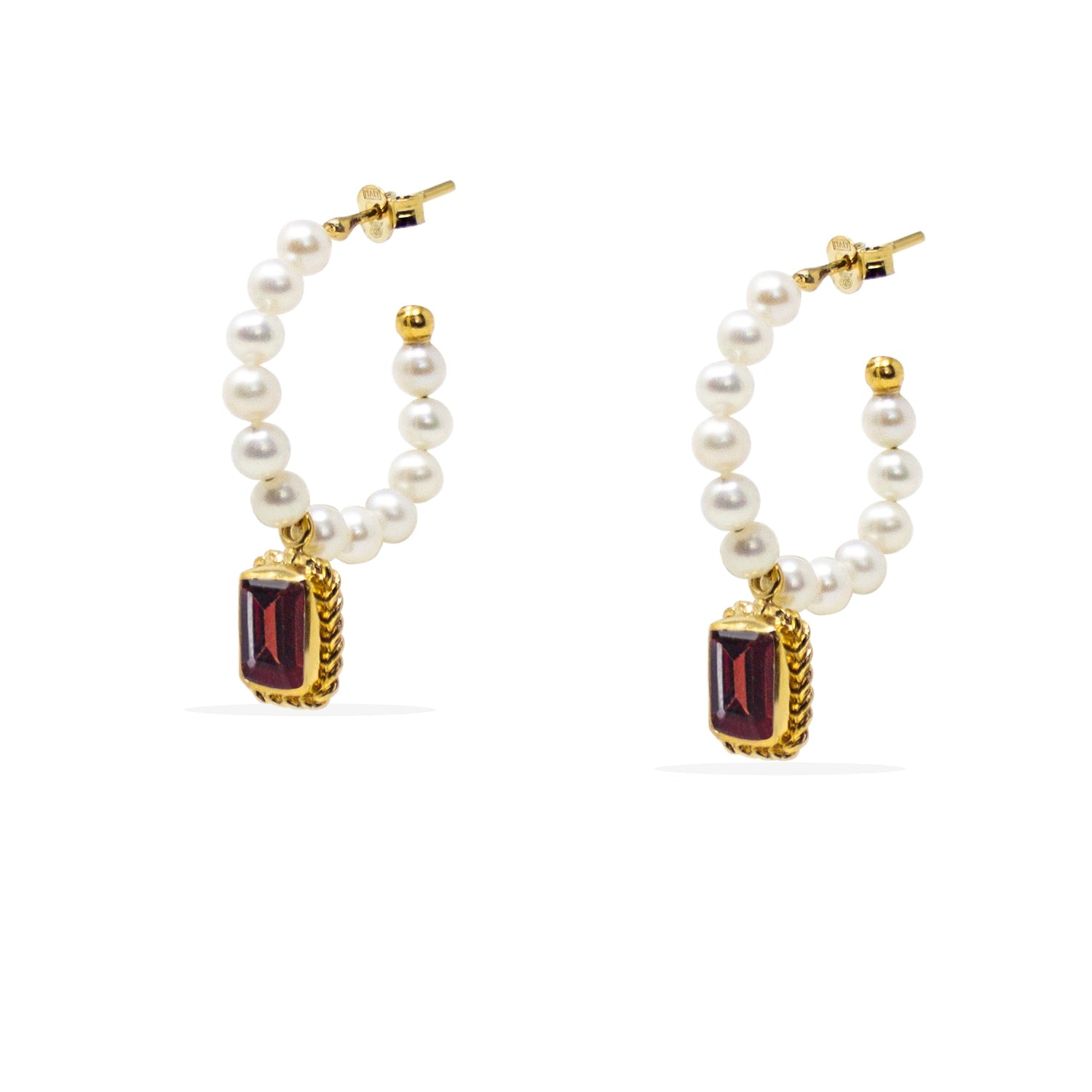 Luccichio Garnet And Pearl Hoop Earrings