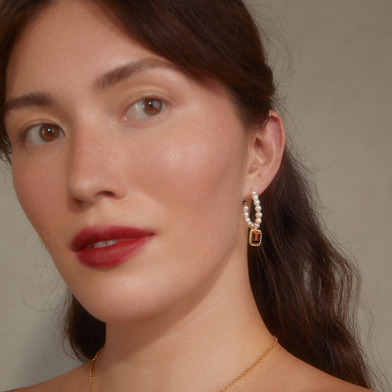 Luccichio Garnet And Pearl Hoop Earrings