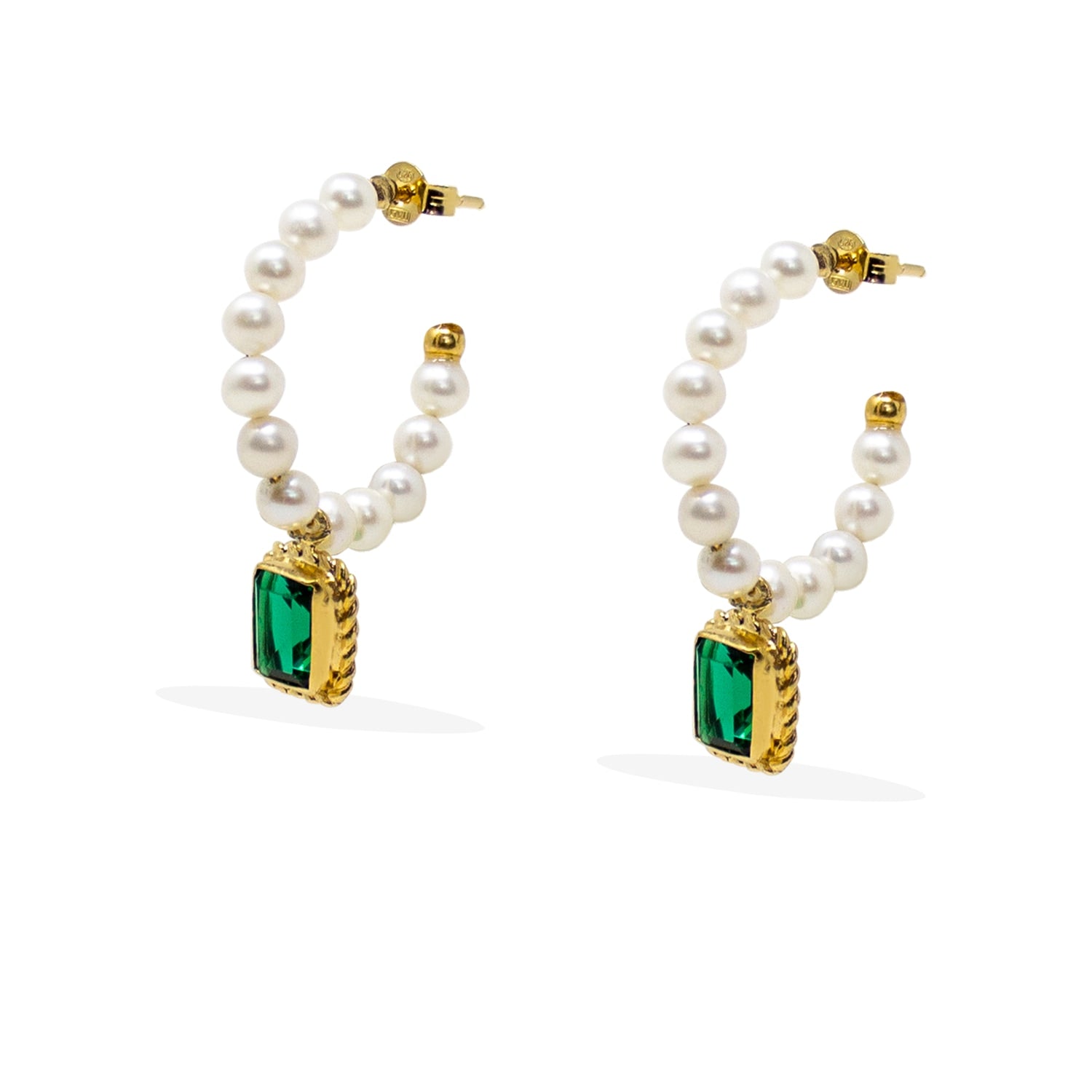 Luccichio Green Quartz And Pearl Hoop Earrings