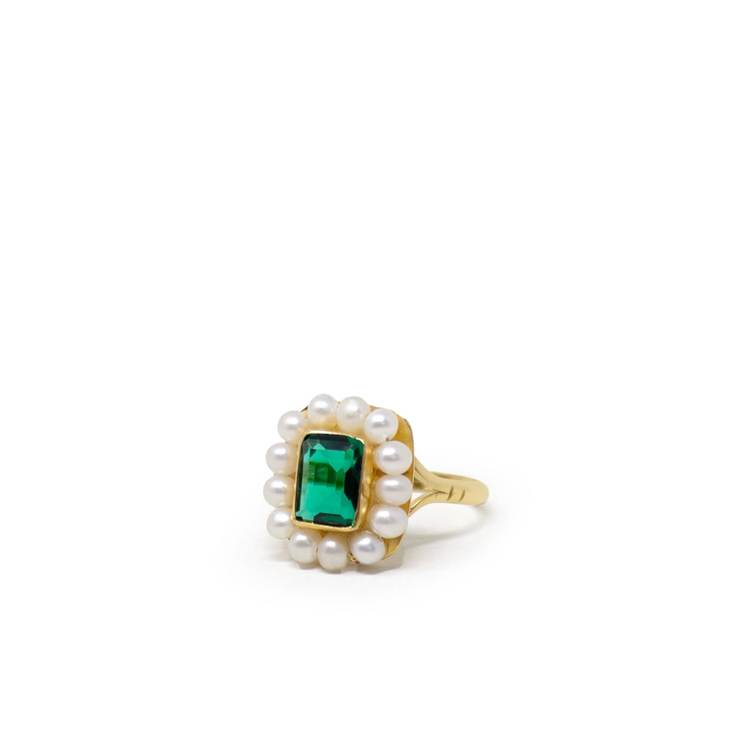 Luccichio Green Quartz And Pearl Stacking Ring