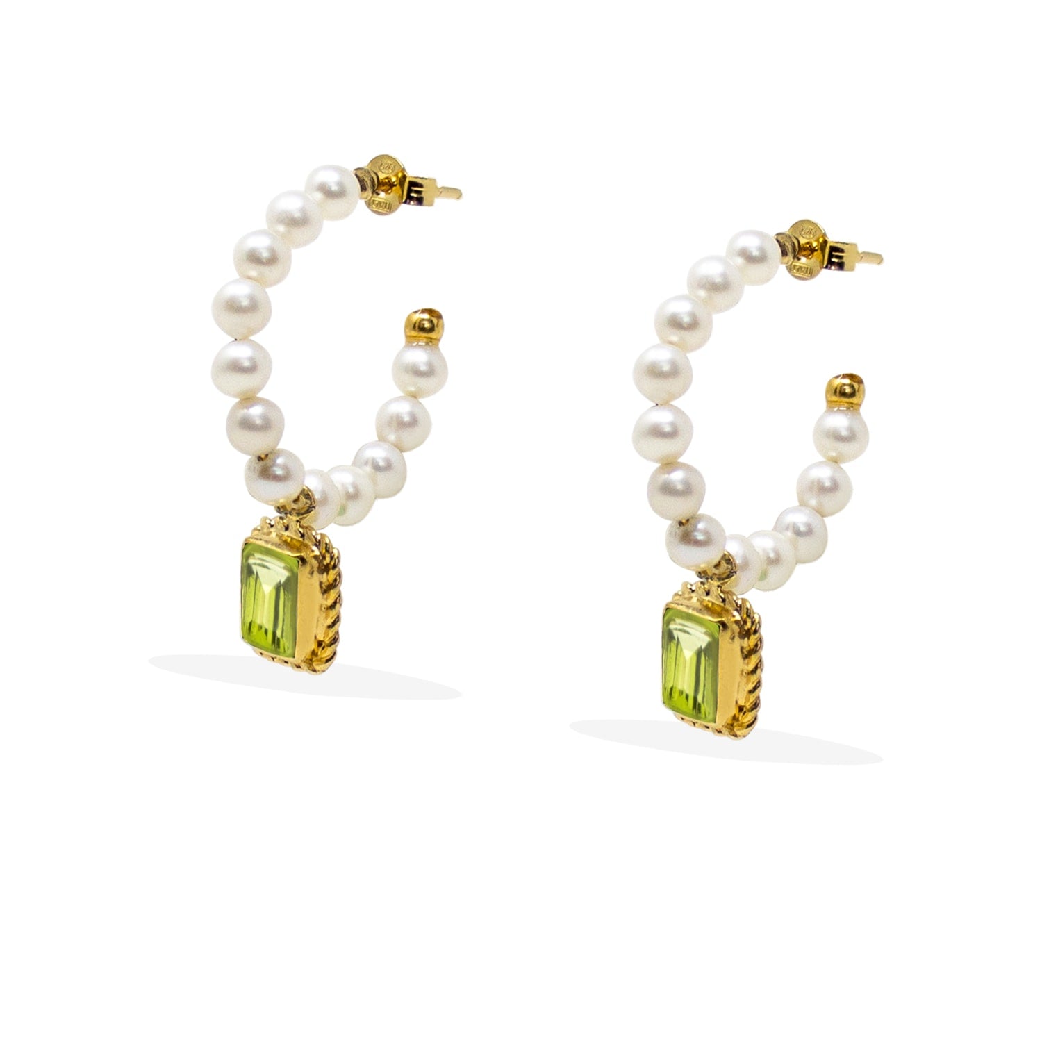 Luccichio Peridot And Pearl Hoop Earrings